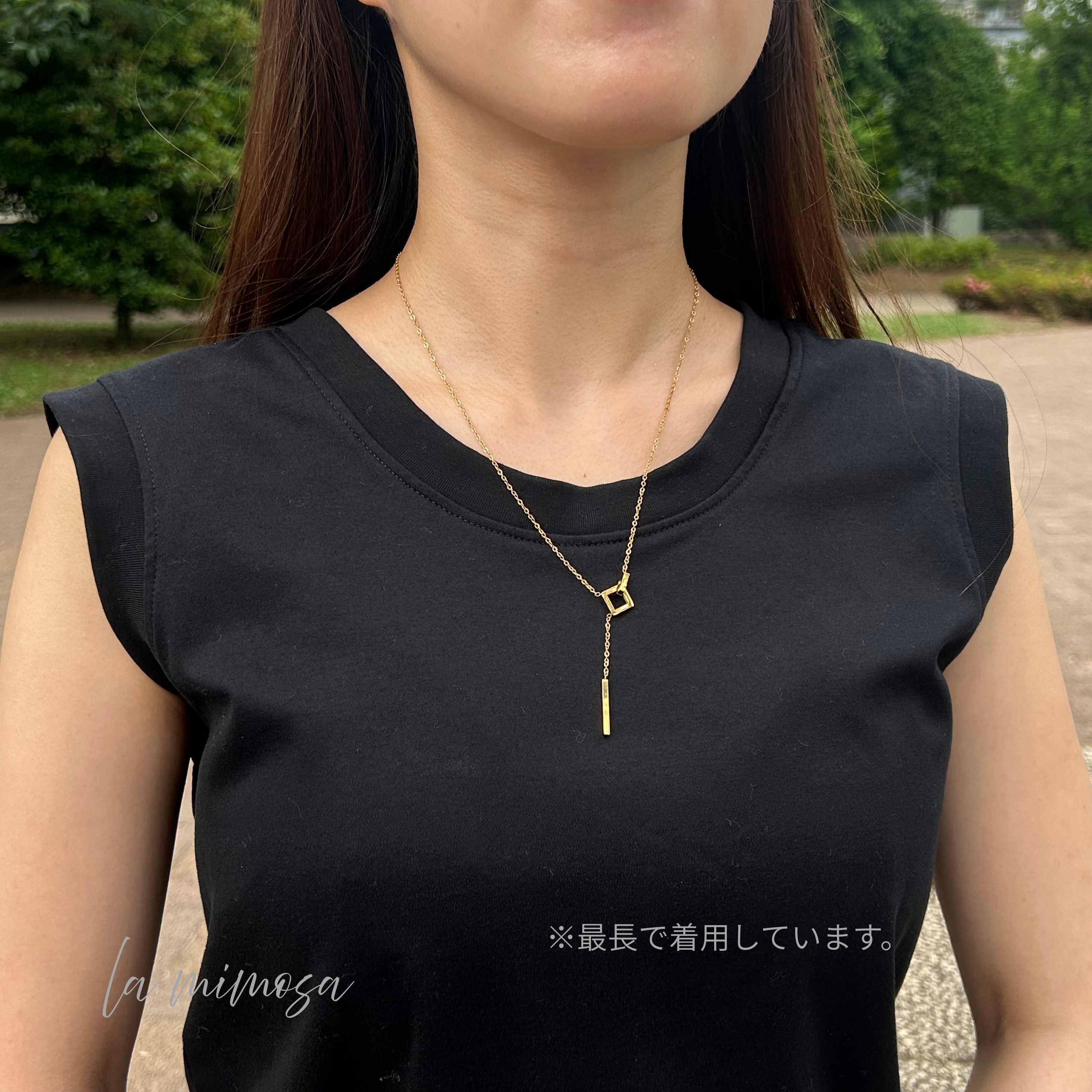 ステンレス製スクエアラリエットネックレス K18ゴールドコーティング