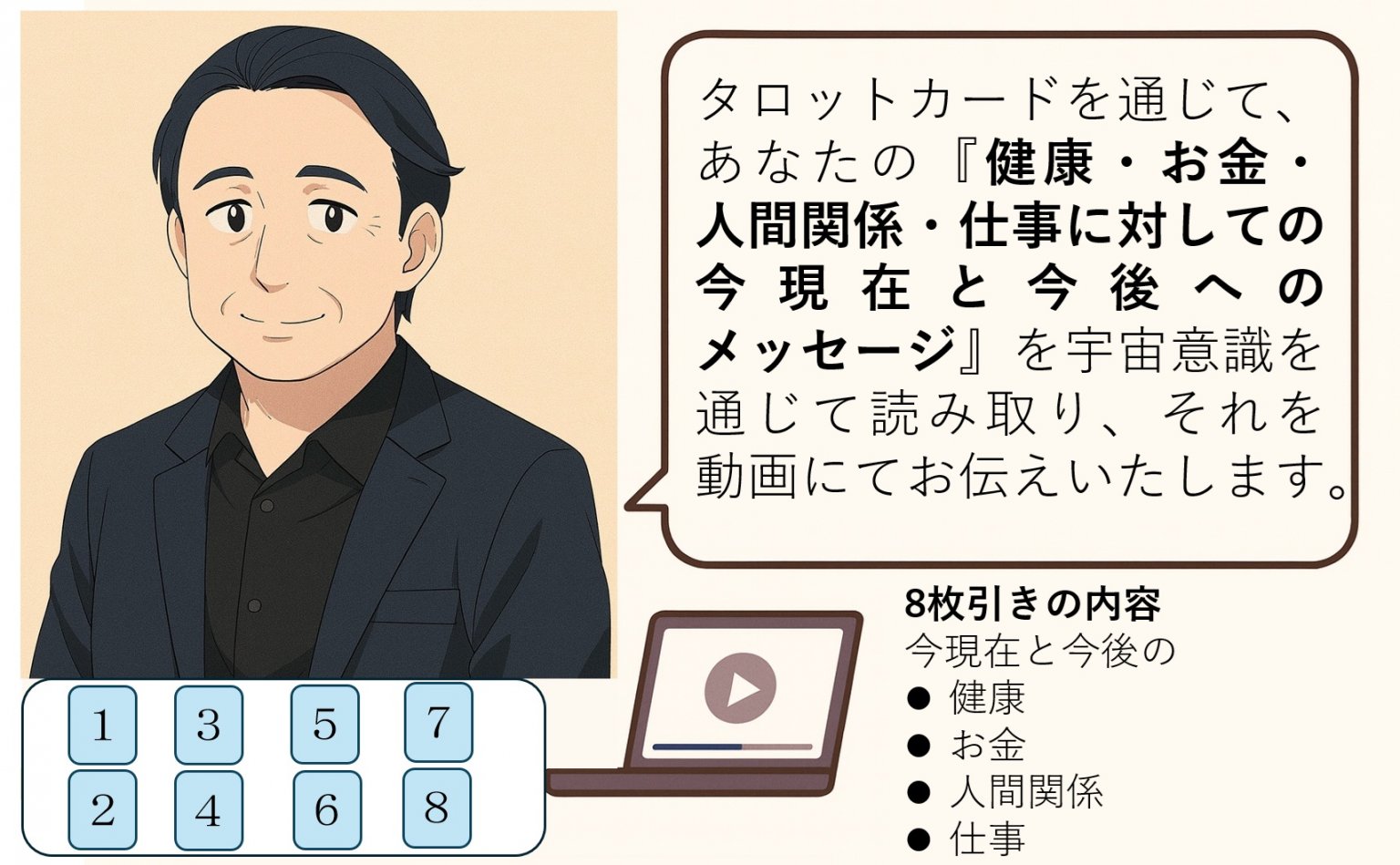 【結果が動画で受け取れる＃03】サイキックタロットリーディング＜8枚引き＞