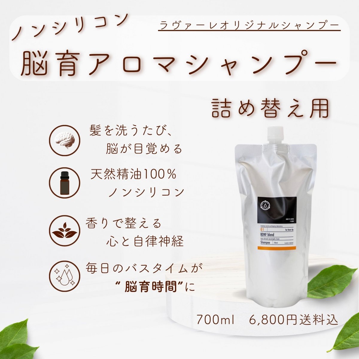 ノンシリコン BDNF配合 頭皮ケアアロマシャンプー 詰め替え用｜爽やか