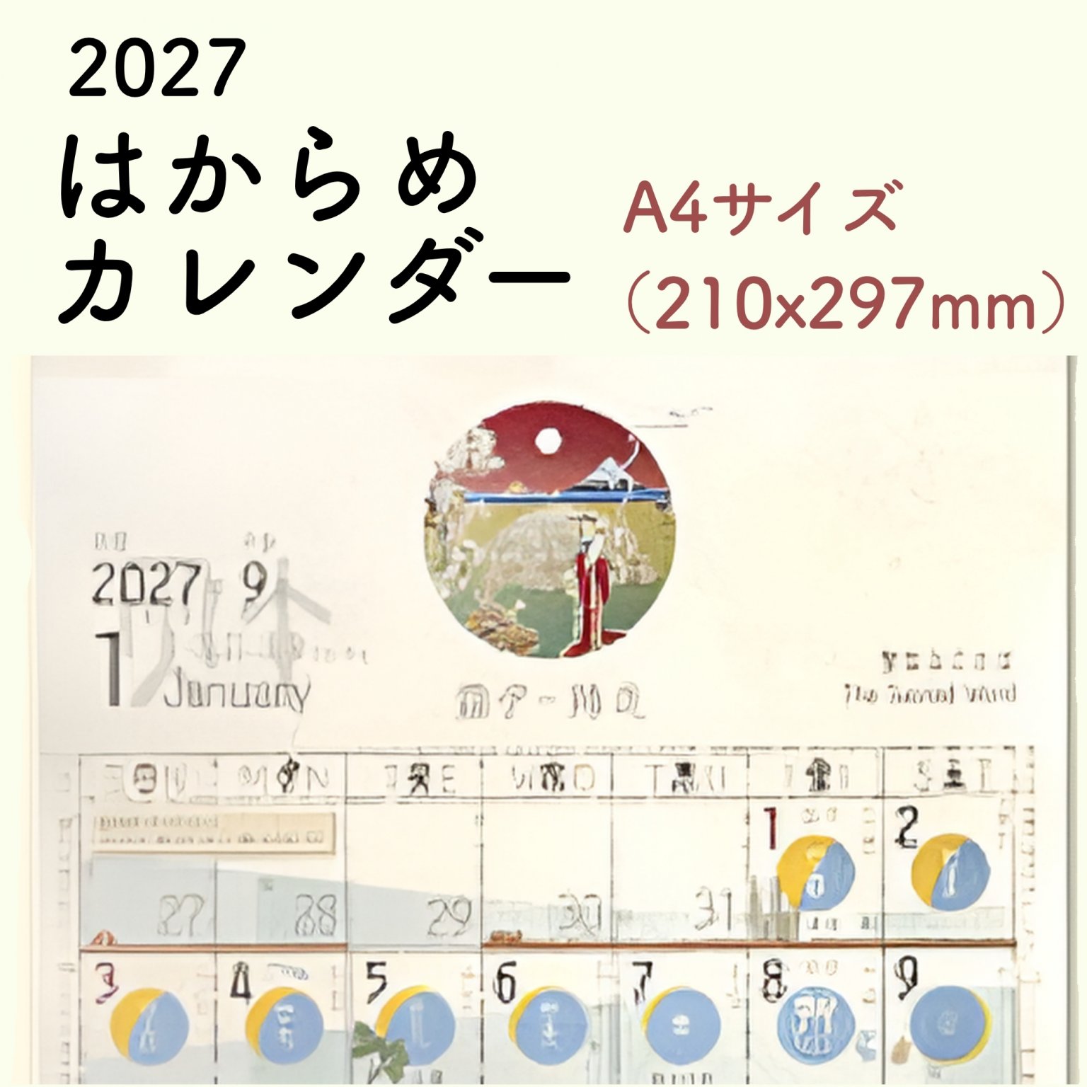 12/20で販売終了!!お早めに!!現地受取【はからめ月のカレンダー2027年版】A4サイズ（210x297mm） 