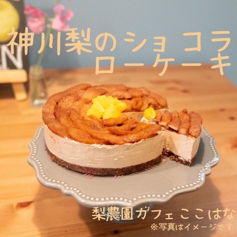 神川町の梨で作った極上のロースイーツケーキショコラ味(１５㎝のホールケーキ８カット分)／神川梨まるごと２個使用、アレルギー対応、小麦粉不使用、乳製品不使用、白砂糖不使用、卵不使用／食べたほうがよいスイーツ