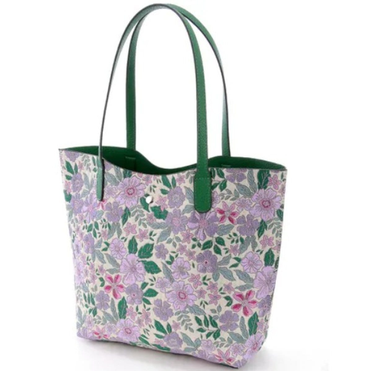 リバーシブルトートバッグ　小花柄　グリーン