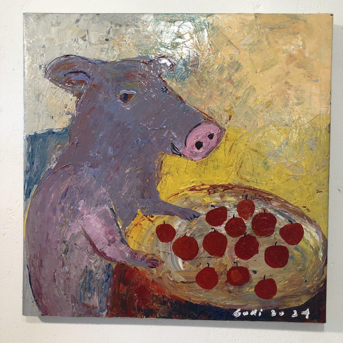 絵画【Budi   Pig&apples】