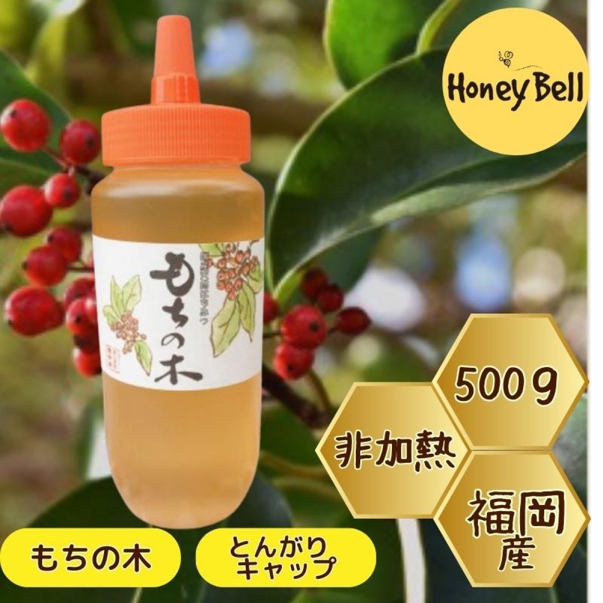 もちの木 500ｇ(とんがりキャップ）　国産純はちみつ│あらまき養蜂場 国産純はちみつ｜福岡県小郡市
