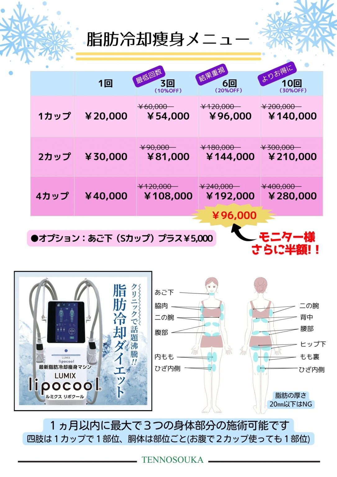 【最新脂肪冷却痩身】75%オフ‼　初回限定☆気になる部位4カップ冷却