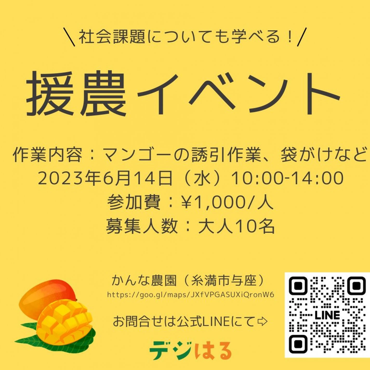 【6/14水10:00】援農イベント！マンゴー誘引作業などin糸満市｜大人10名限定