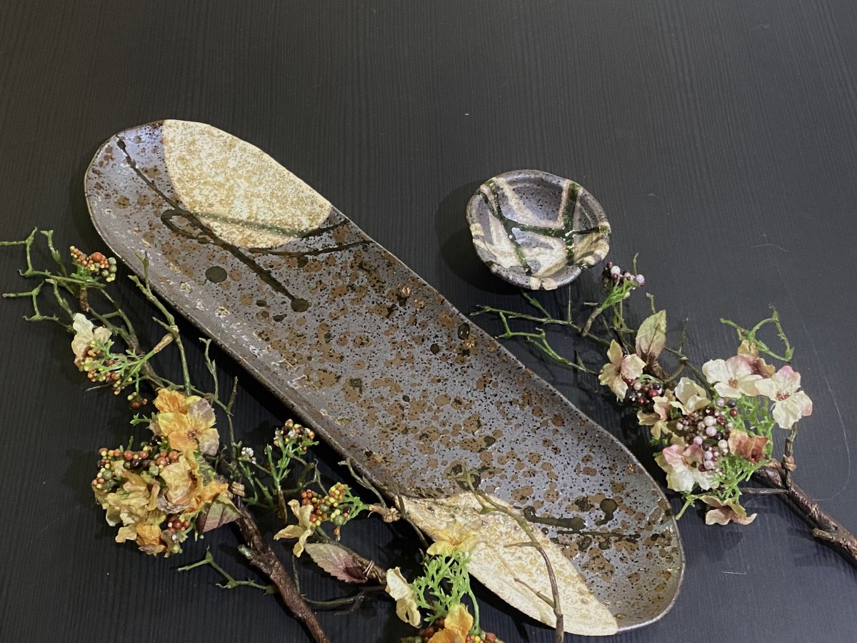 【和食器】織部乱ビードロお刺身セット