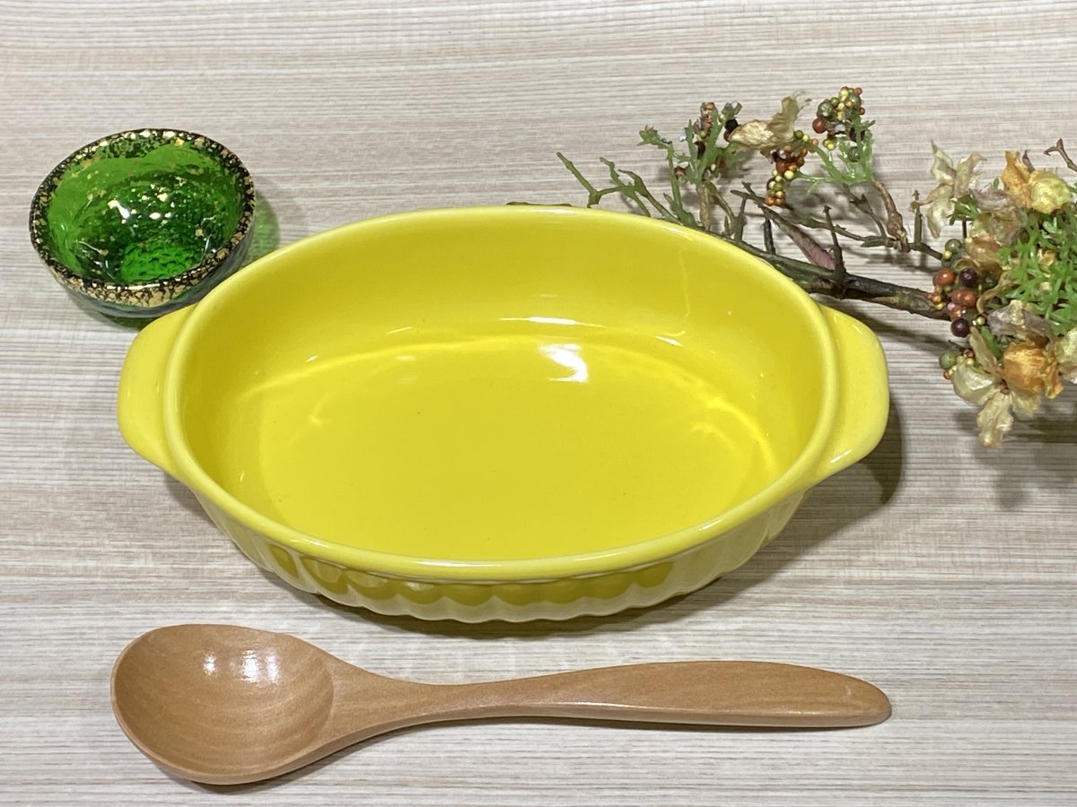 【美濃焼】イエロー両手楕円 グラタン皿