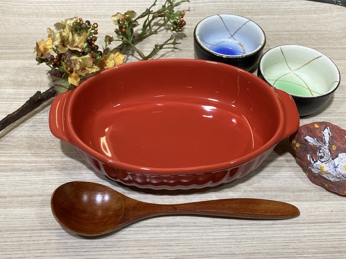 【美濃焼】レッド両手楕円グラタン皿