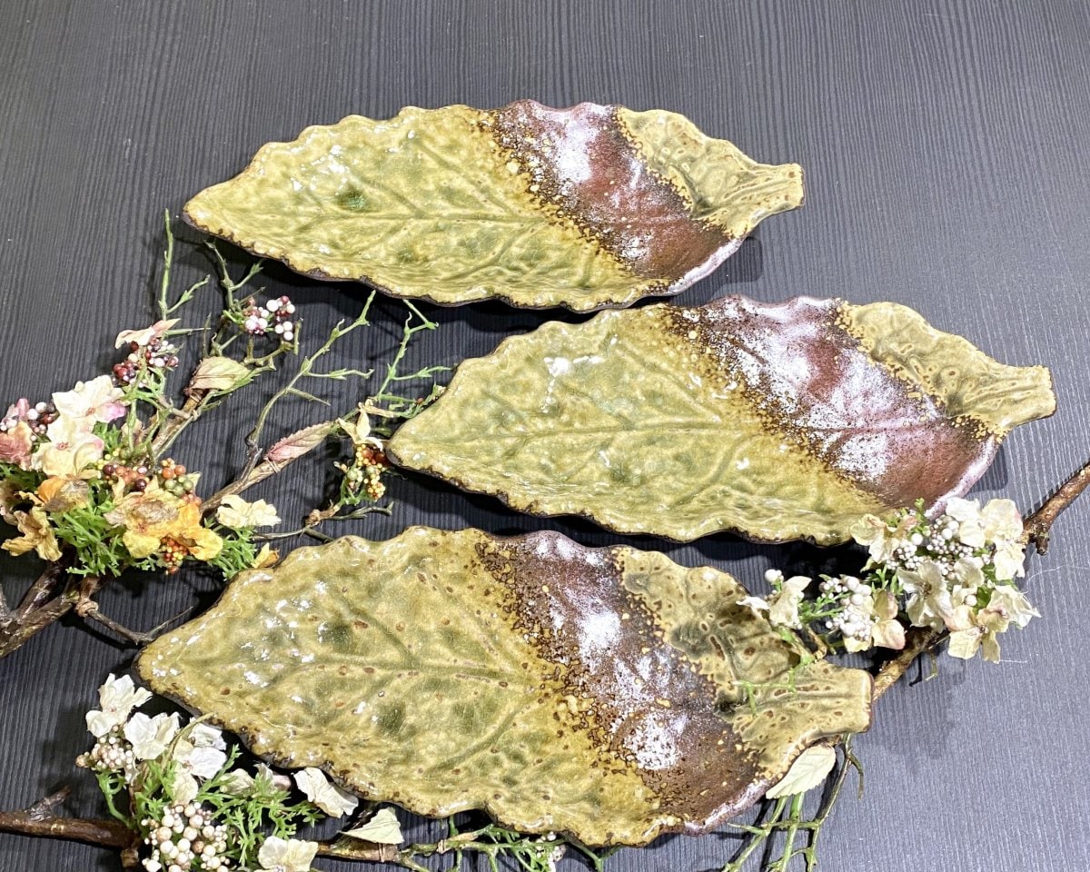 【萬古焼】雪散らし長皿3客揃え