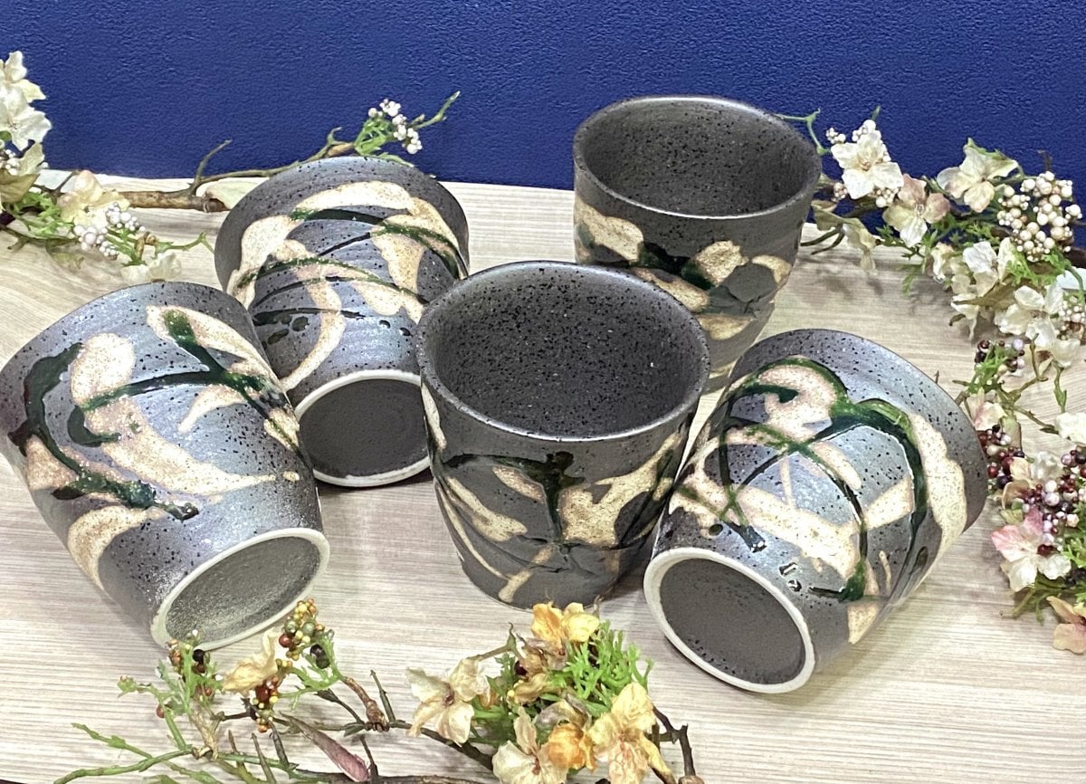【和食器】織部乱ビードロ フリーカップ五客セット
