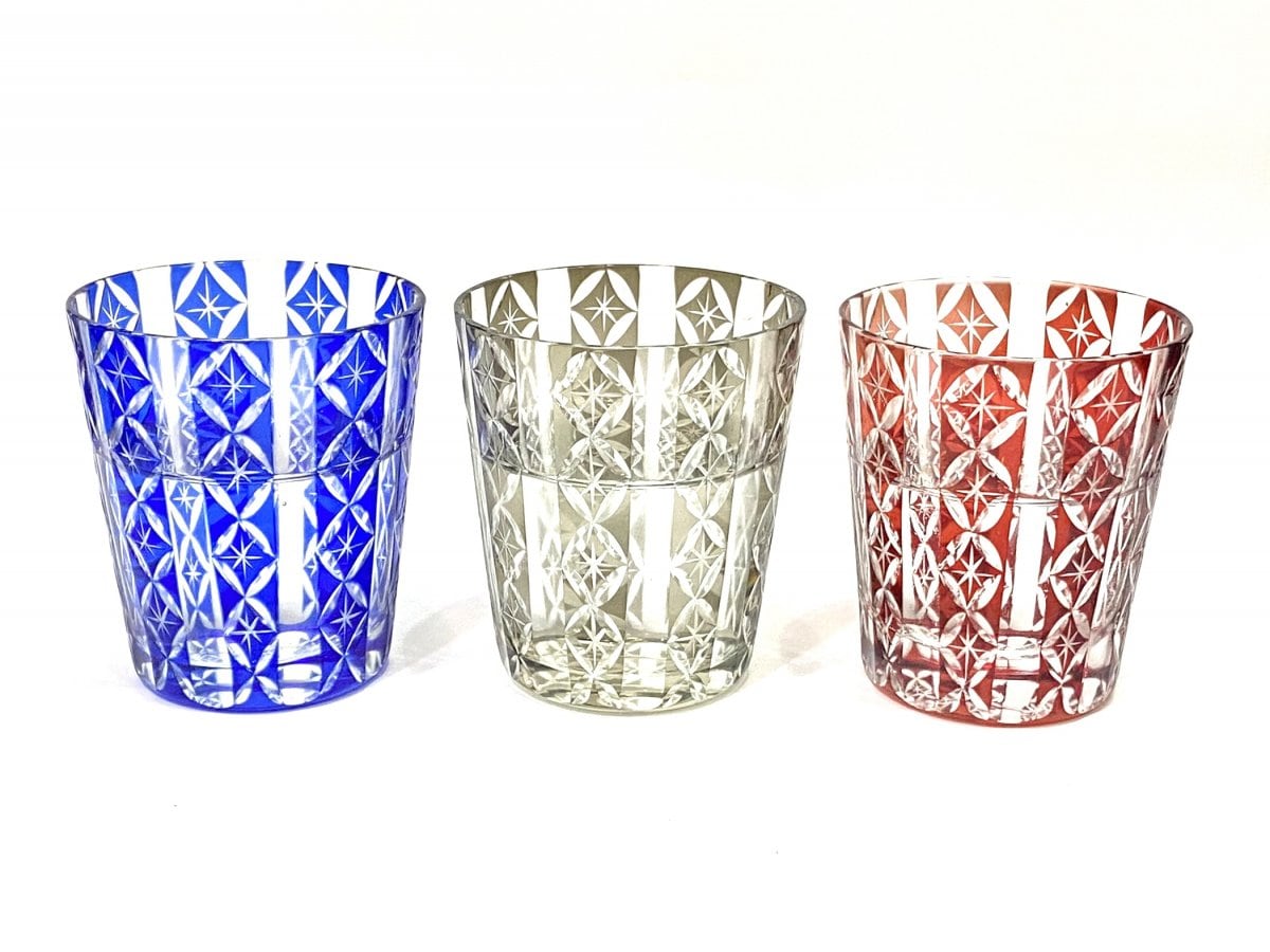 業界最安値【全国送料込み】【選べる3色】【ハンドメイド】　ロイヤルスター切子フリーグラス240ml