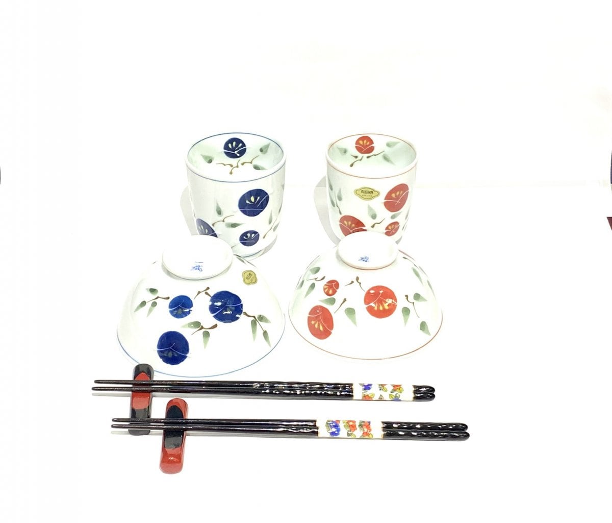 【全国送料込み】軽い　丸紋椿夫婦セット（高級越前塗りペア箸付き）