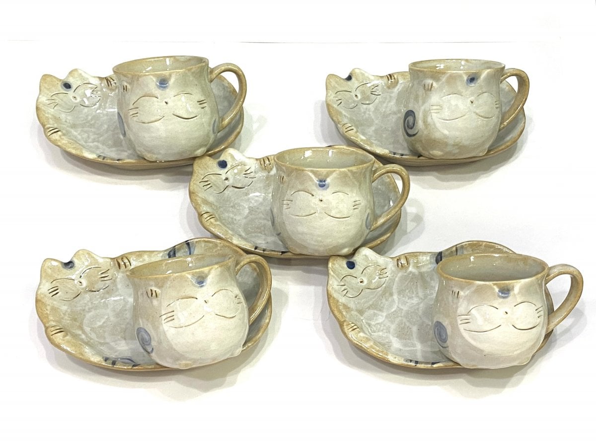 福猫コーヒー碗皿5客セット