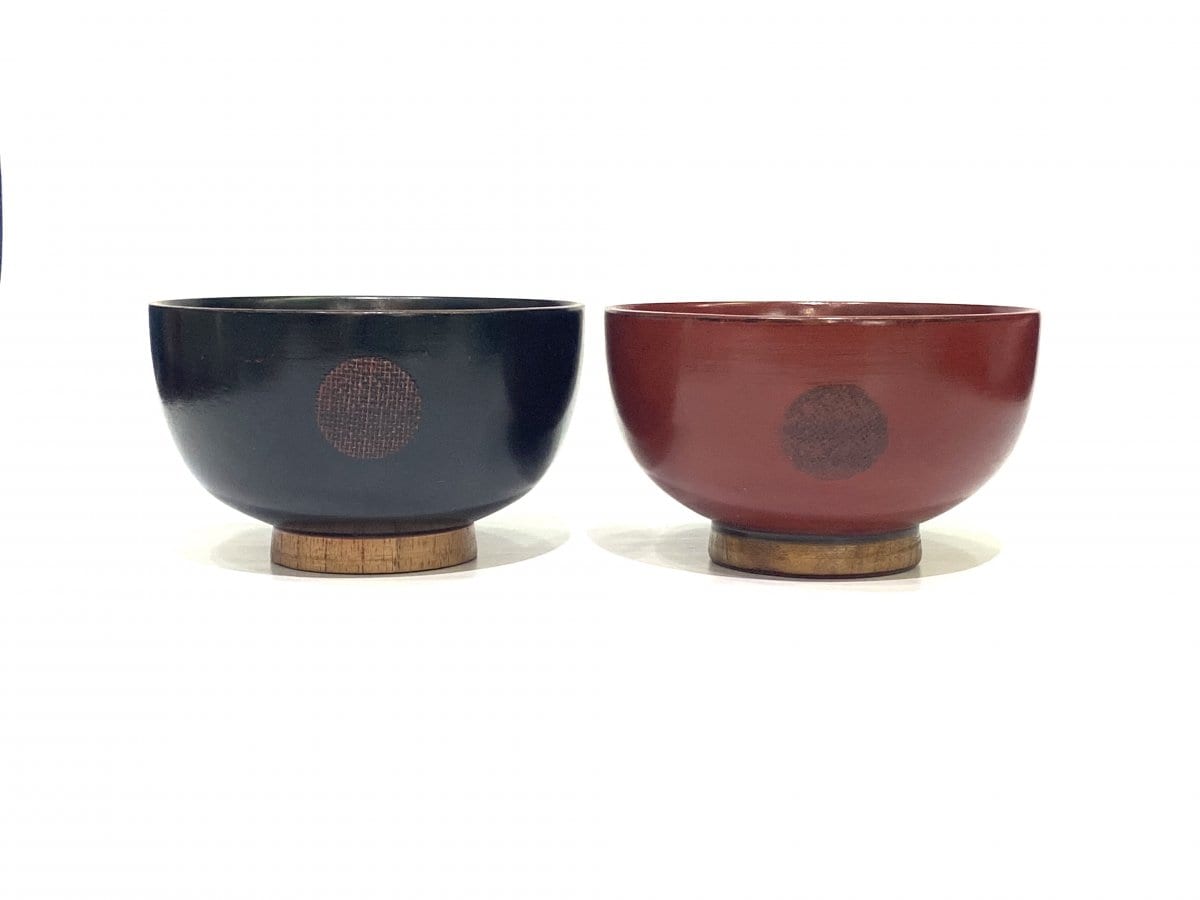 【送料込み】【木製】布張り曙水玉汁椀と根来水玉汁椀の2個セット