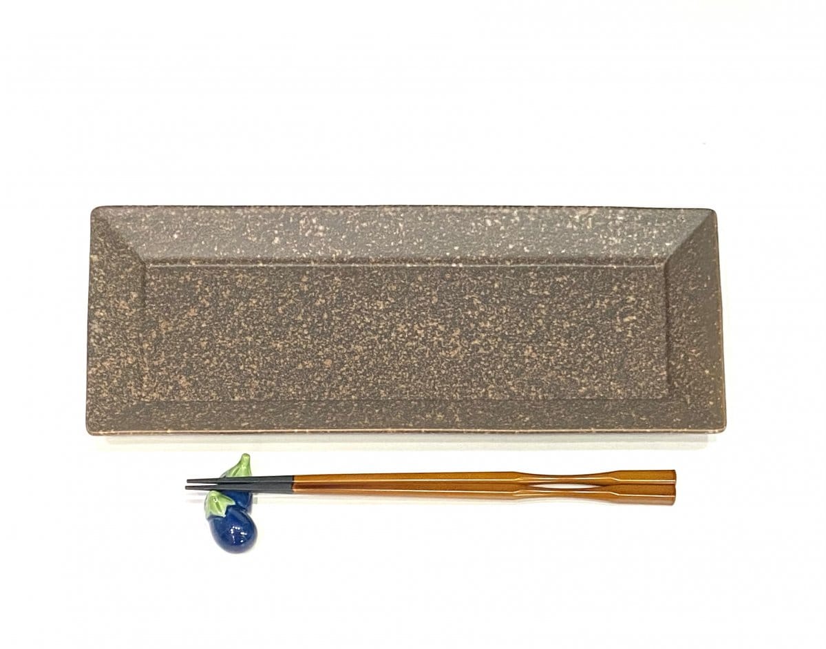 リム付き茶結晶長角皿