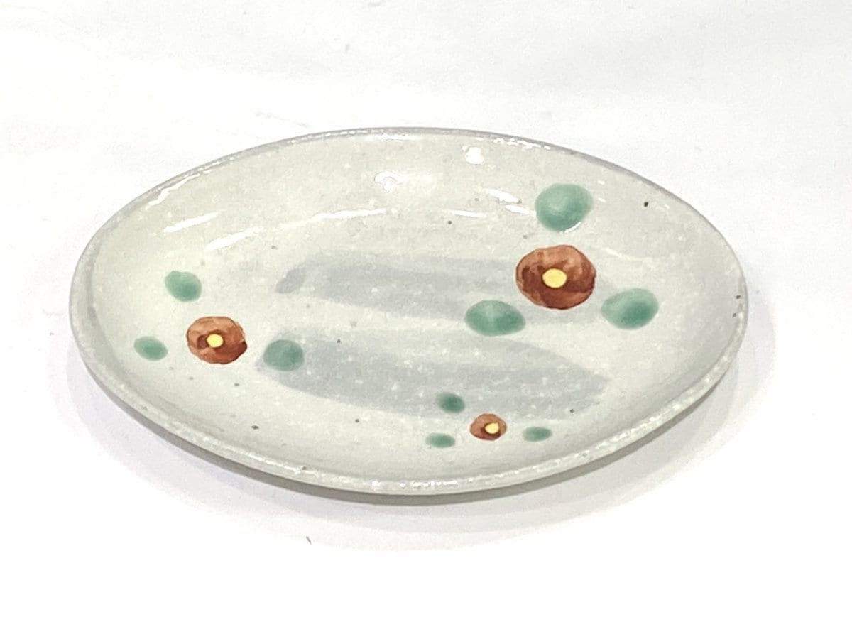 美濃焼 手描き 丸椿楕円小皿