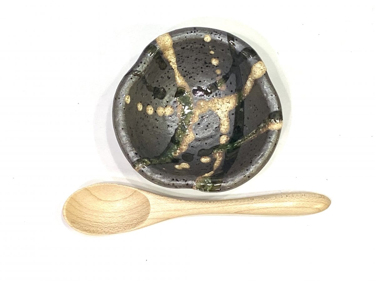 美濃焼　織部乱ビードロ三つ押珍味鉢