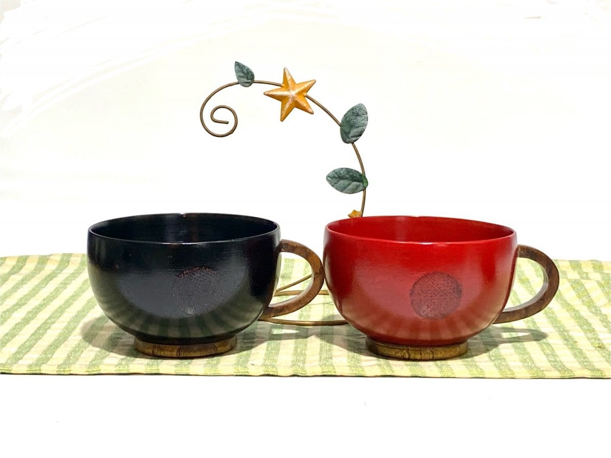 組み合わせ自由 木製 布張り水玉スープカップ2個セット