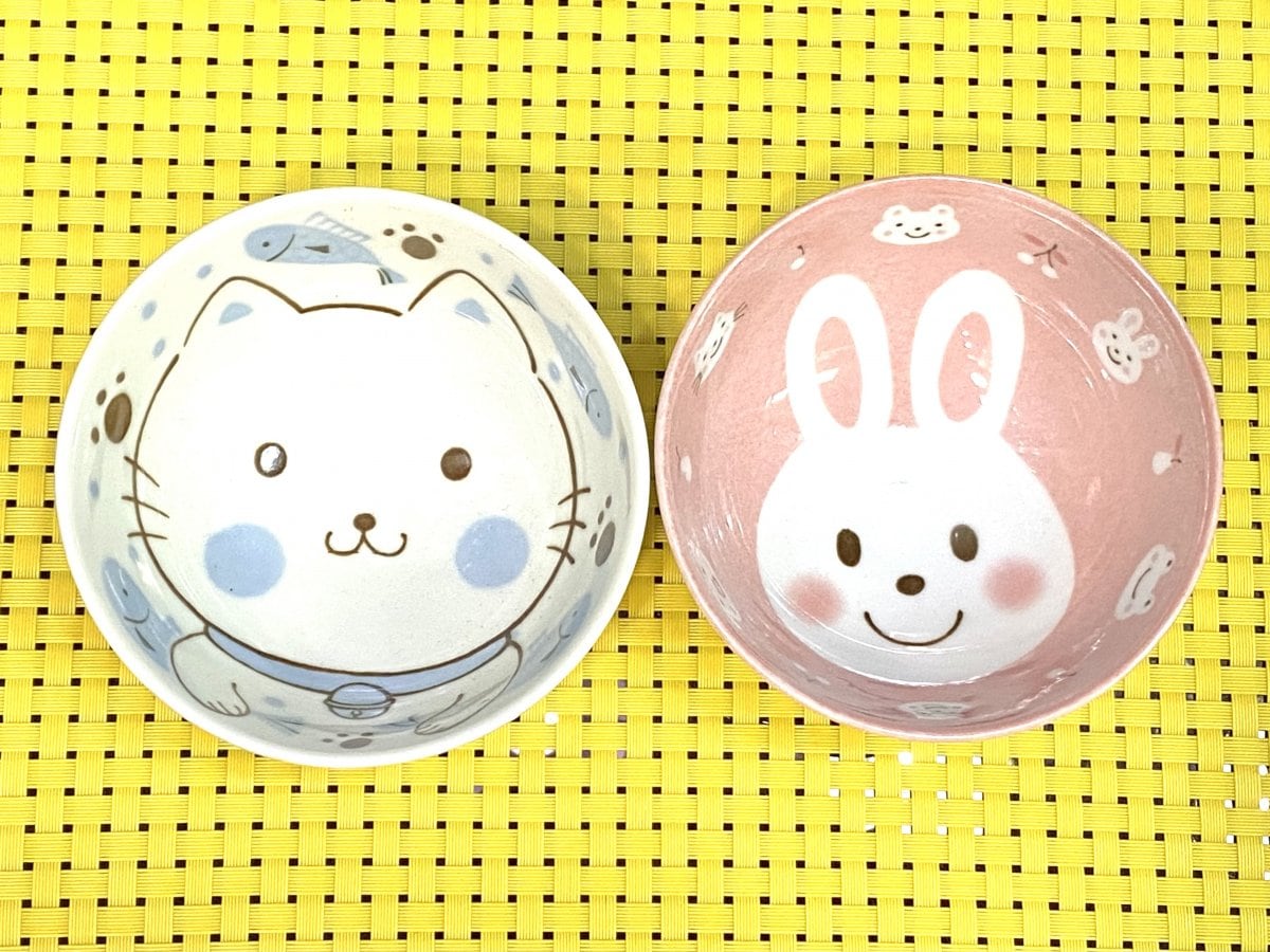 猫　うさぎ 子供茶碗