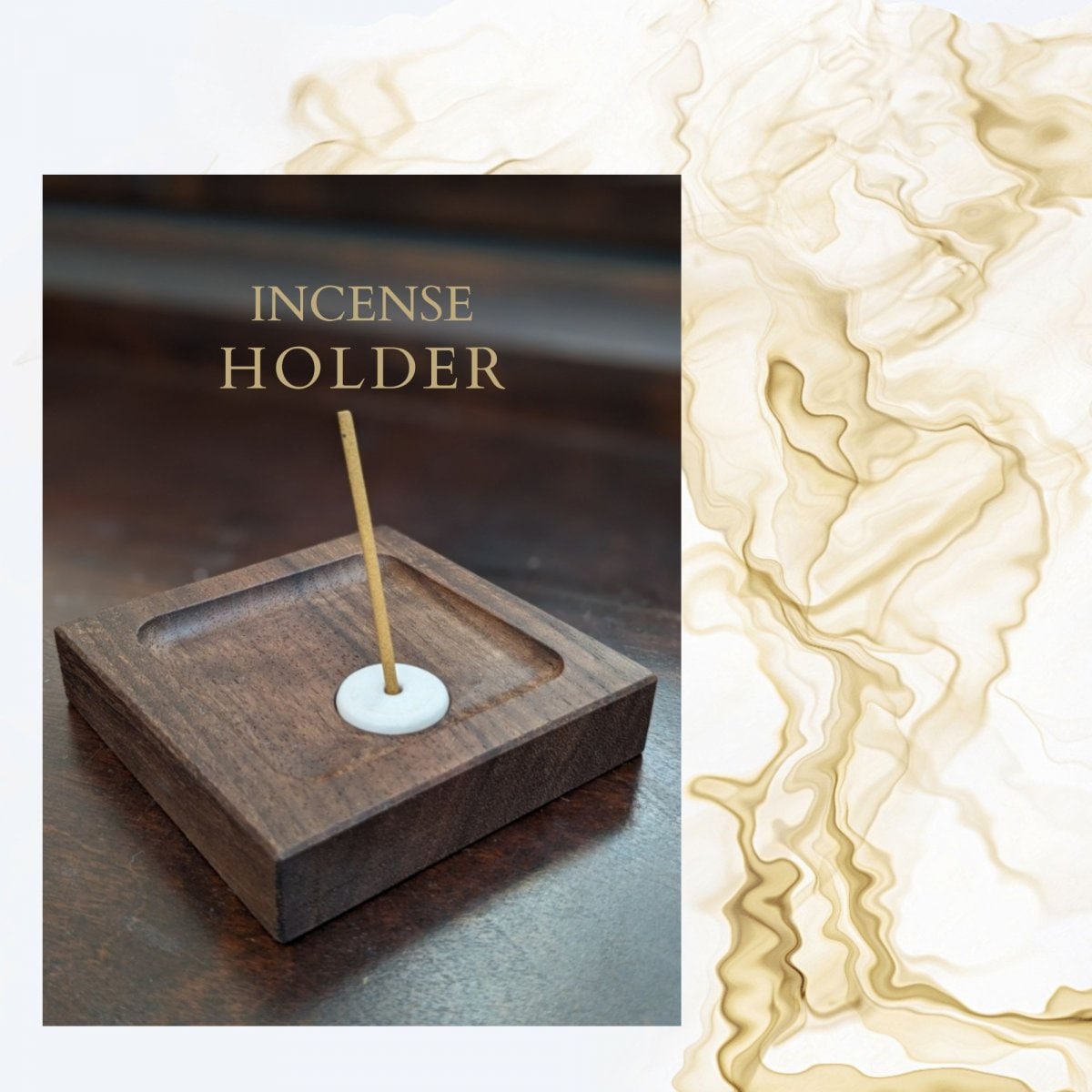 無垢材ウォールナットと磁器の香立て　インセンスフォルダー ／ スクエアⅭタイプ