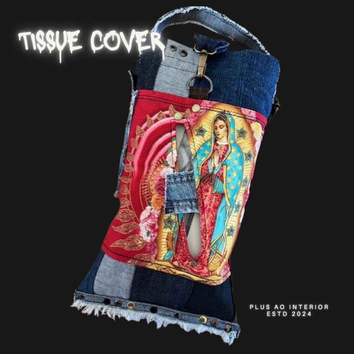 マリア様の箱ティッシュカバー　マリア像　デニム