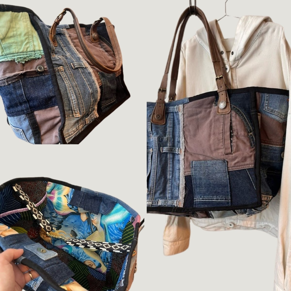 デニムリメイクのトートバッグ（大きめ） アップサイクル