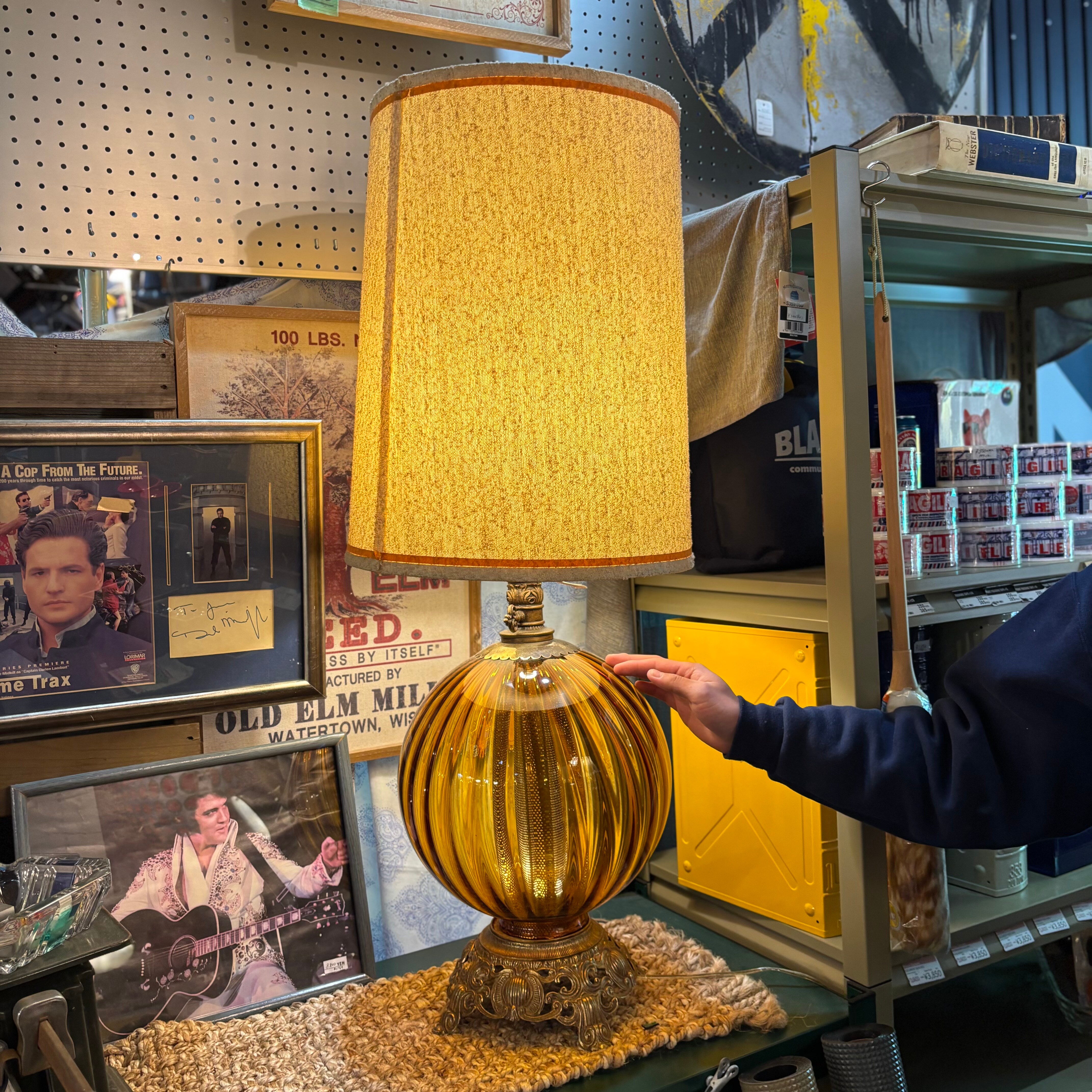 Vintage Amber Glass Table Lamp