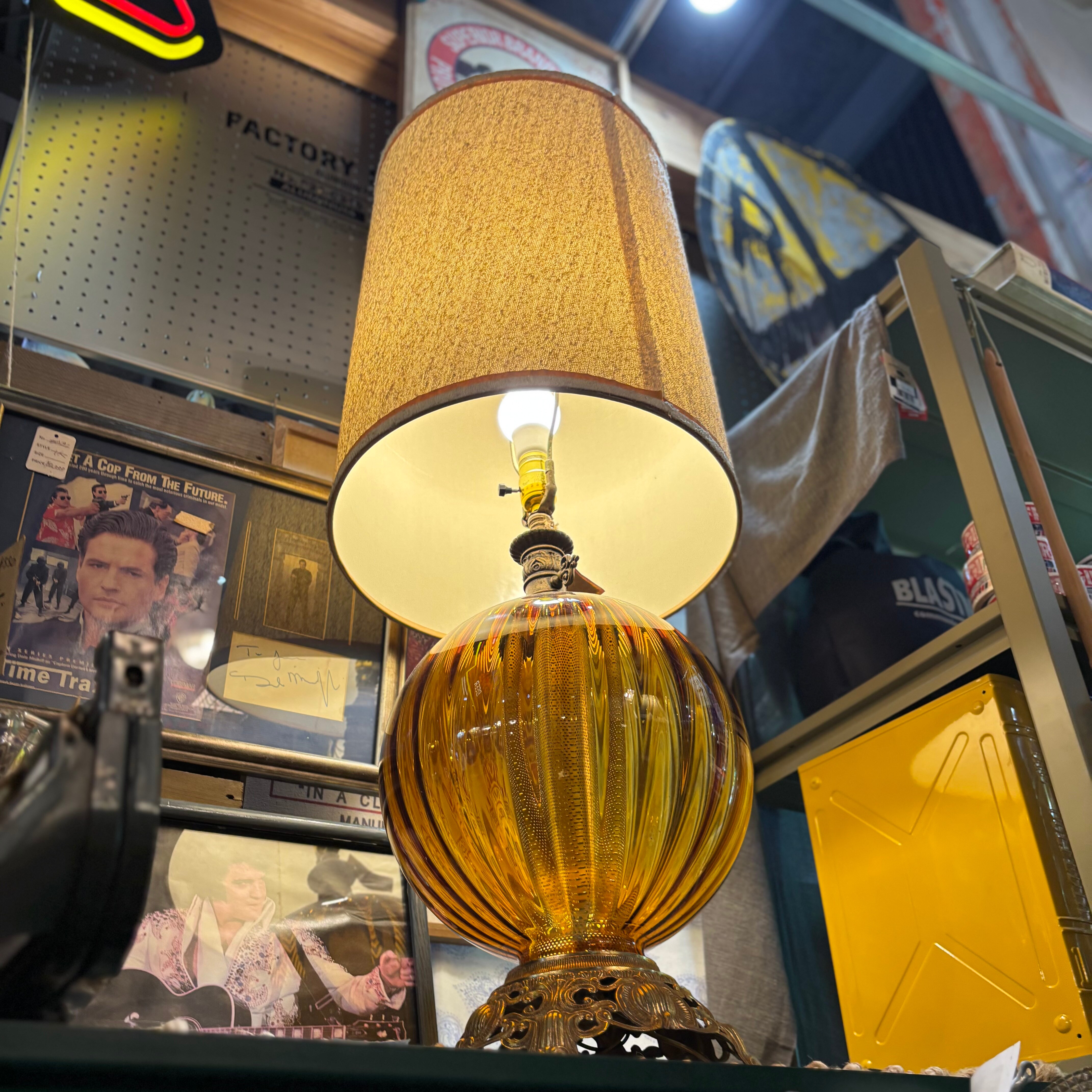 【美品】80sヴィンテージランプ オニキス madein パキスタン ベースのみ Vintage Amber Glass Table Lamp