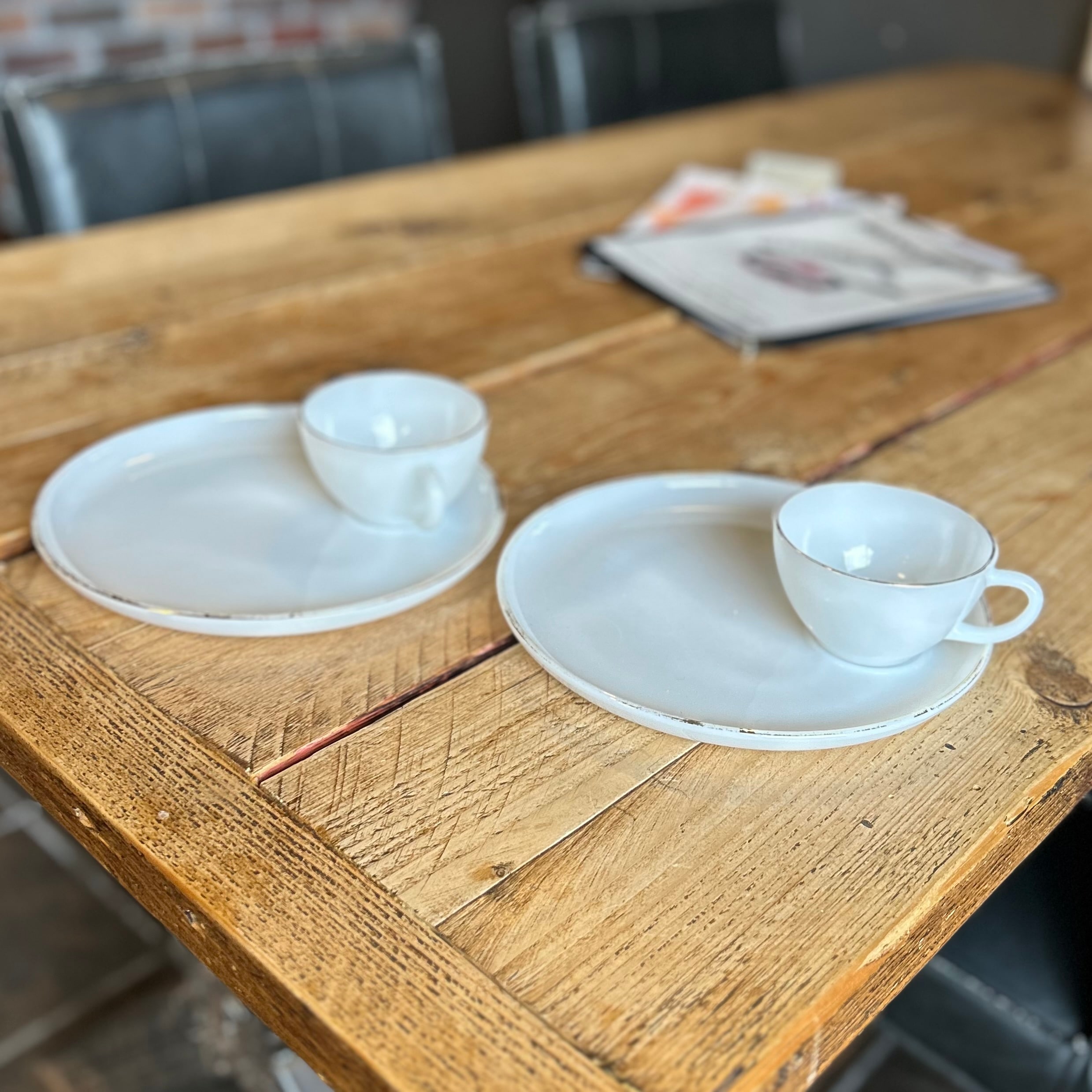 Fire-King “Pure White” Milk Glass Cup & Plate Set – Set of 2