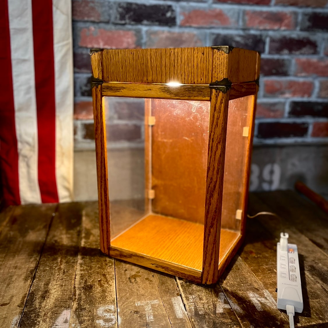 Vintage Wooden Display Showcase with Light