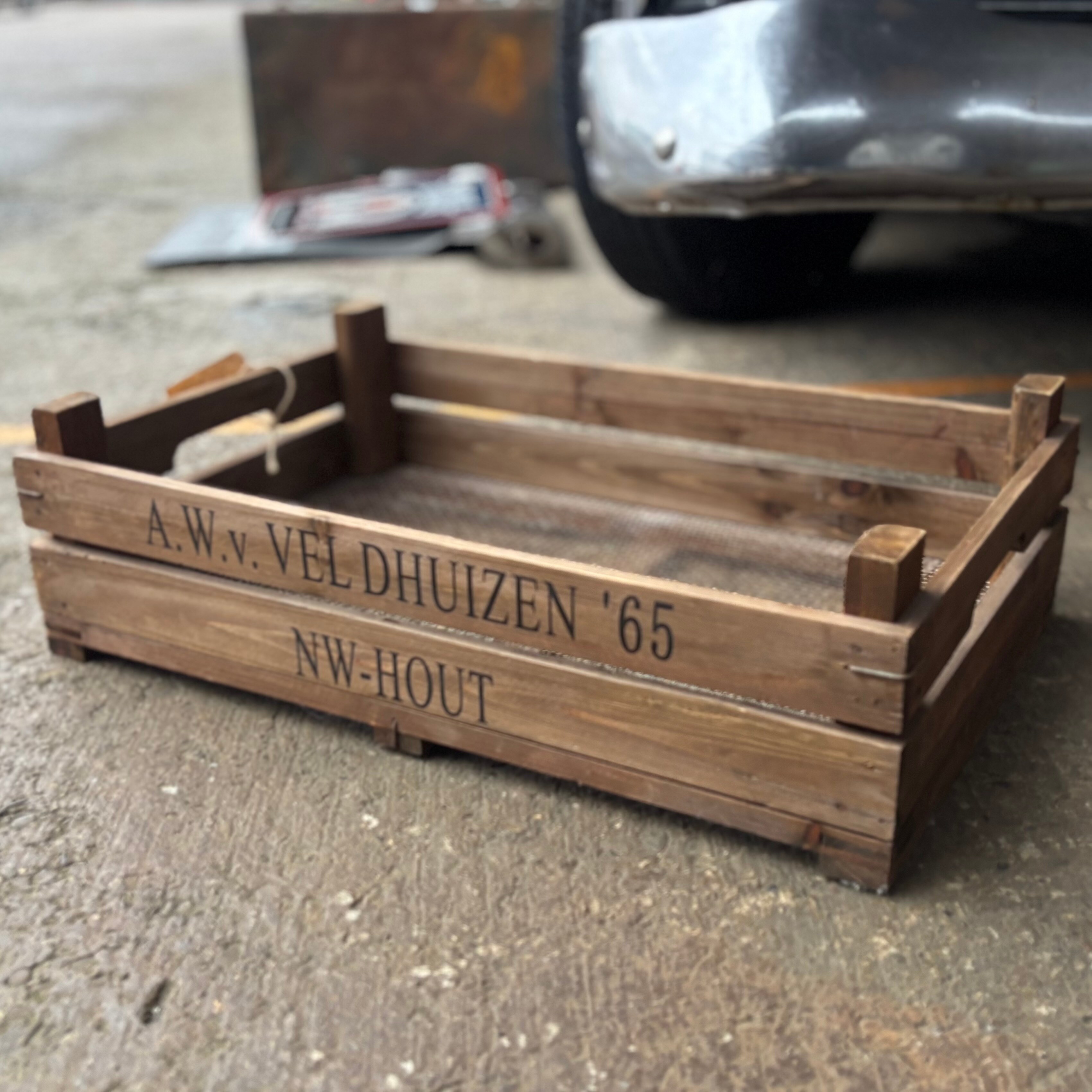 Vintage Wooden Crate with Mesh Bottom