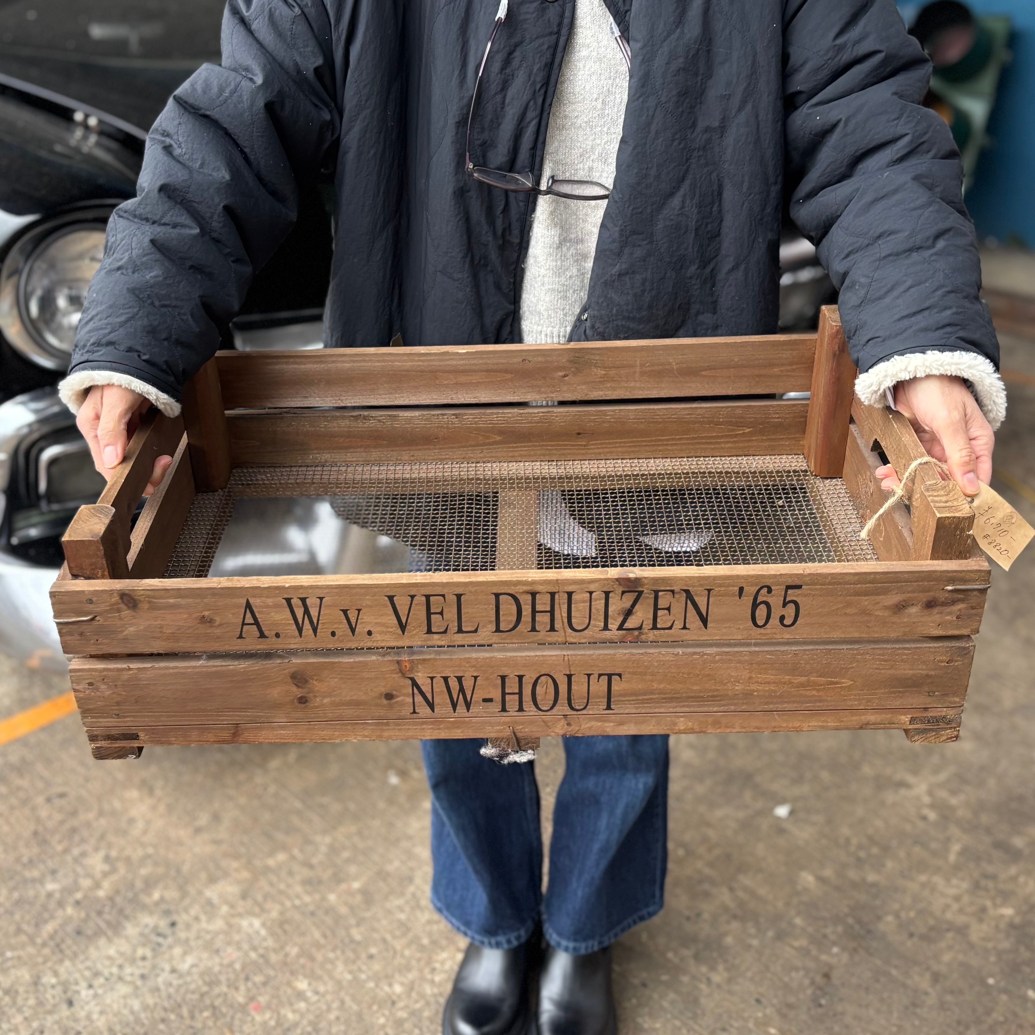 Vintage Wooden Crate with Mesh Bottom