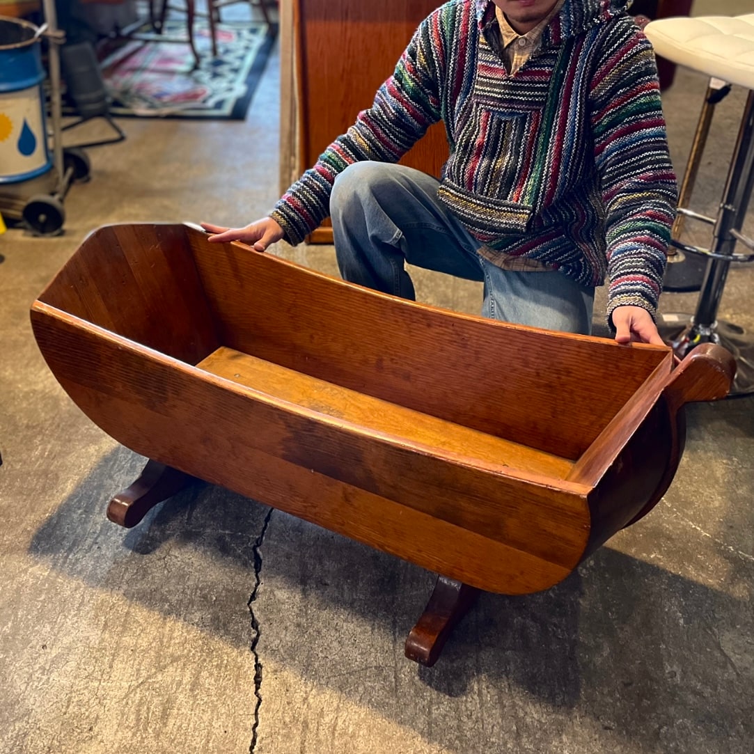 Vintage Solid Wood Rocking Cradle Basket