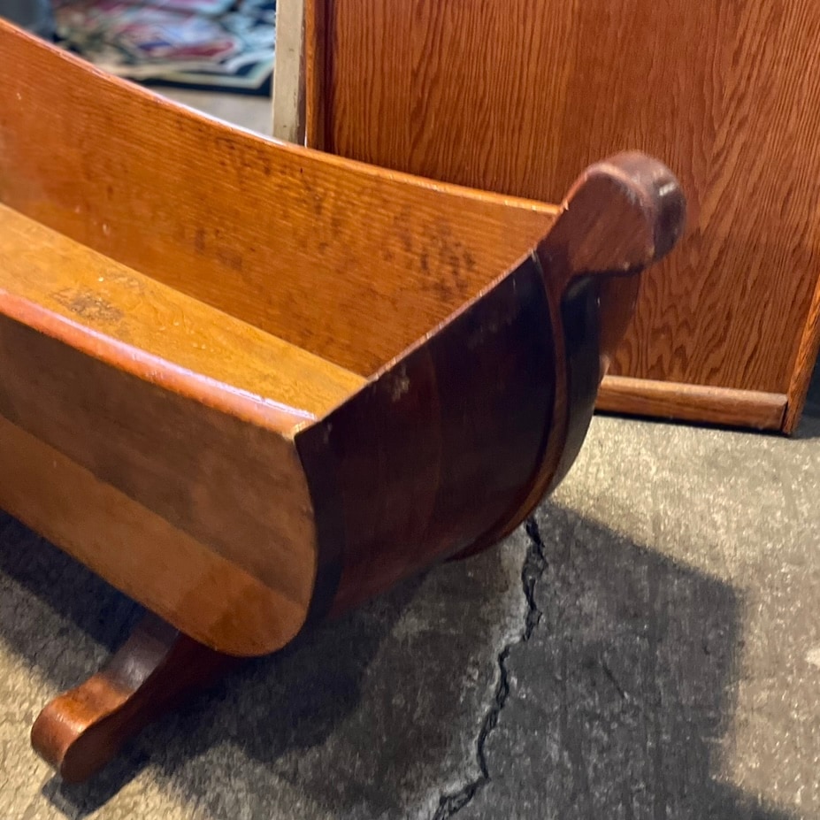 Vintage Solid Wood Rocking Cradle Basket