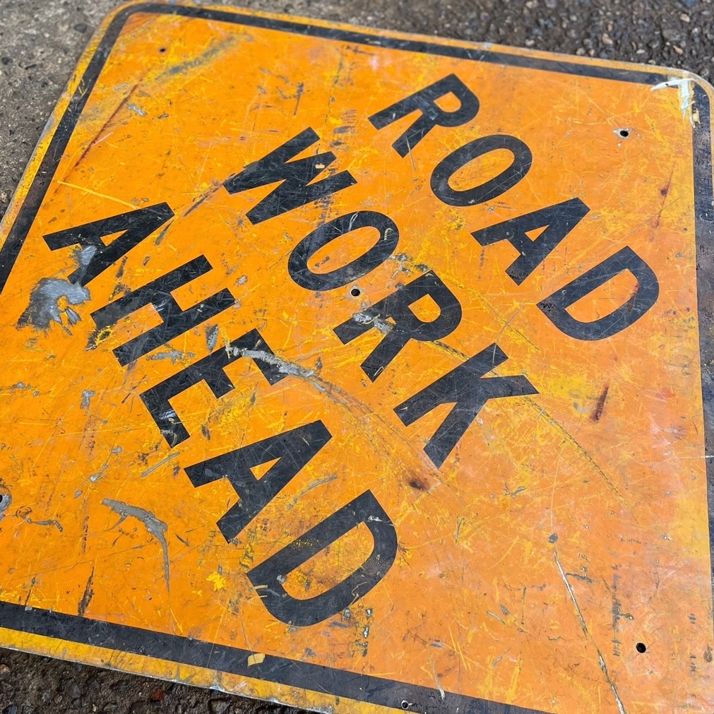 U.S Vintage Road Sign “ROAD WORK AHEAD”