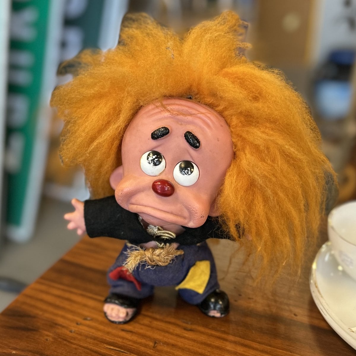 1967 Royalty Designs of Florida “Hobo Troll” Vintage Coin Bank – Orange Mohair