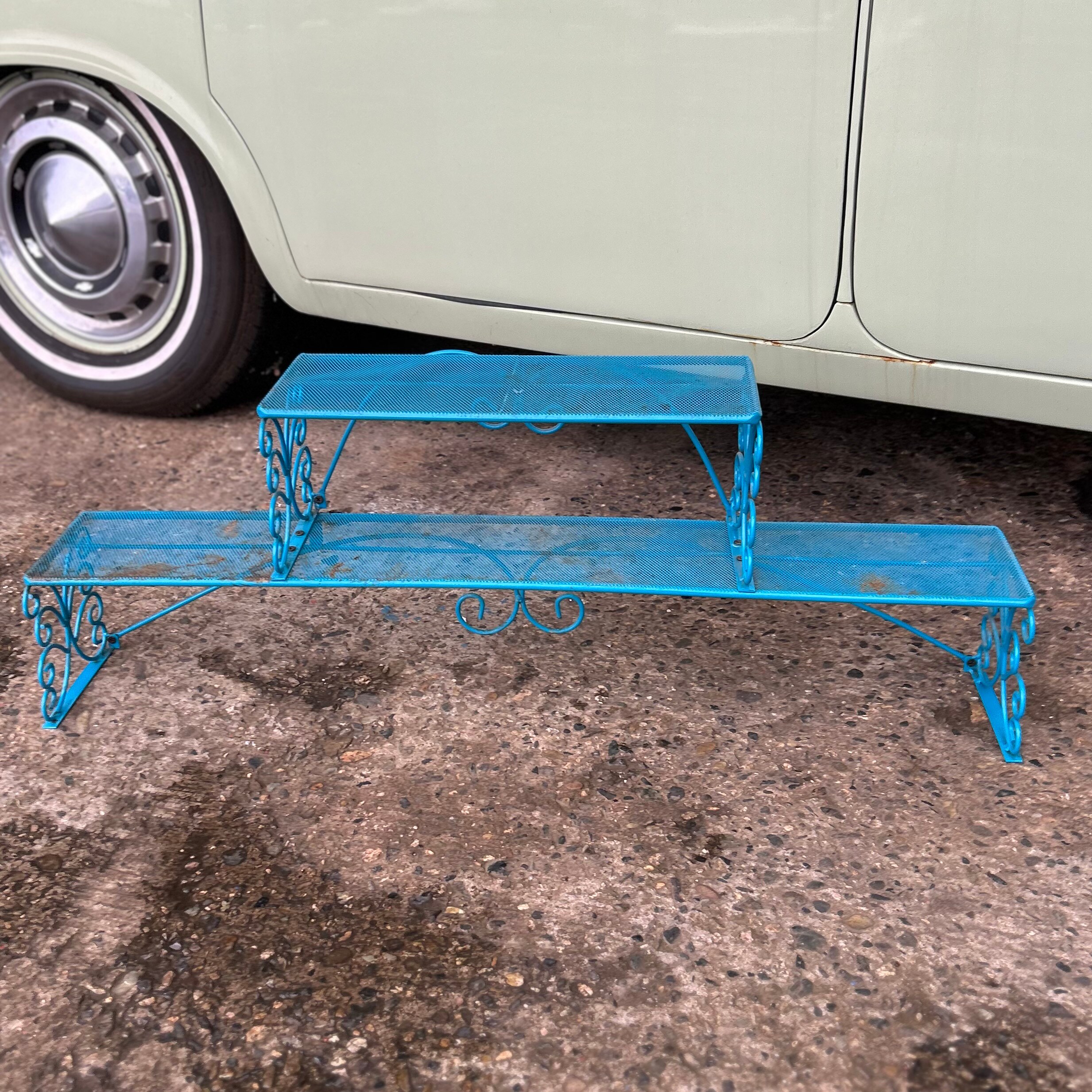 Vintage Turquoise Iron Plant Stand Shelf