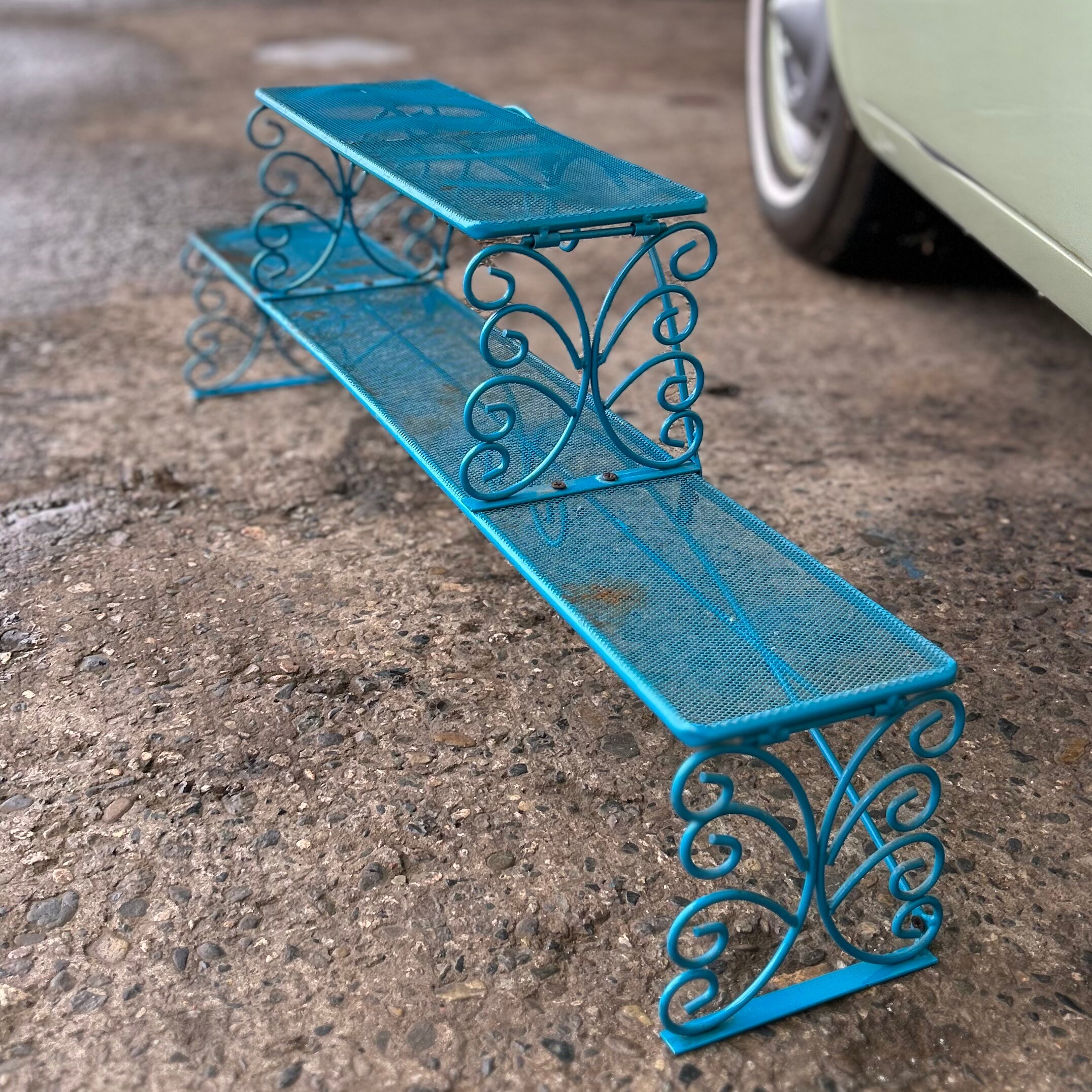Vintage Turquoise Iron Plant Stand Shelf