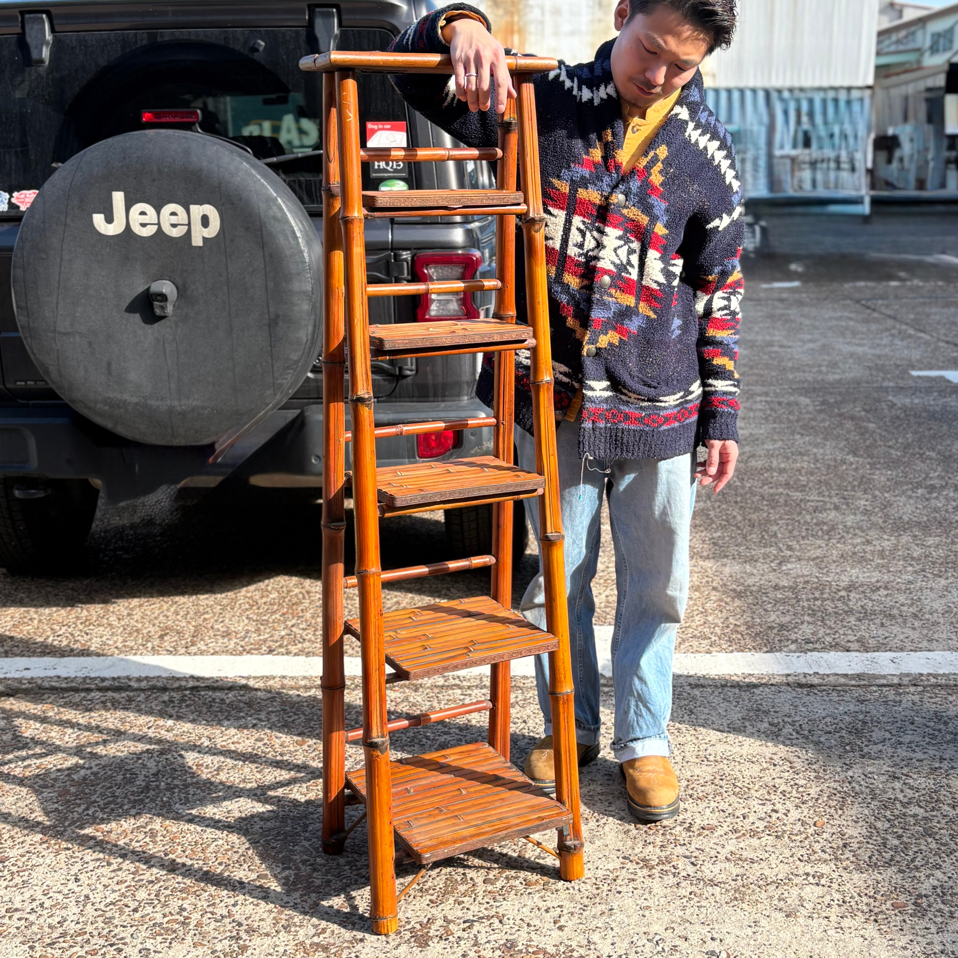 Vintage Bamboo Ladder Display Rack