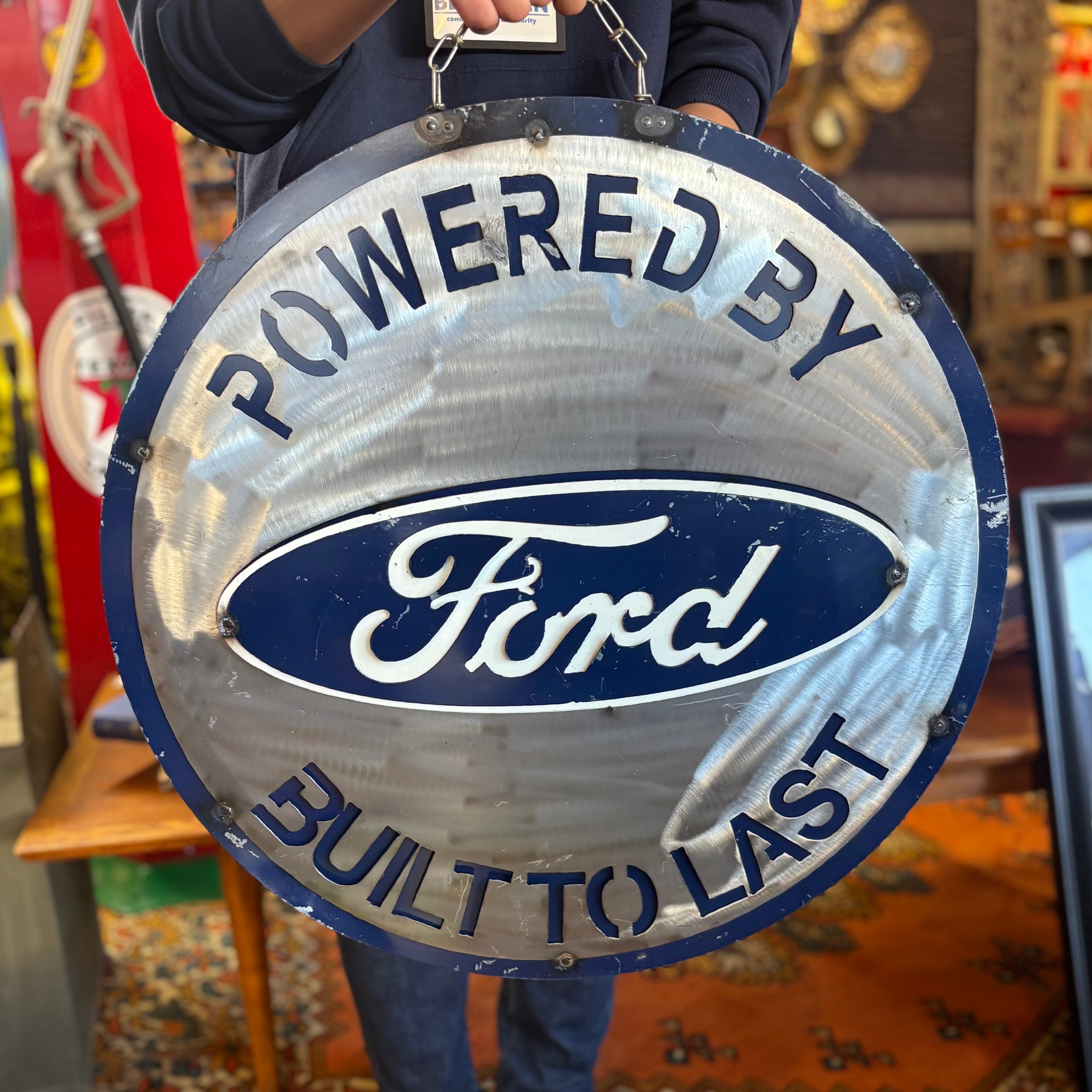 Vintage Ford “Powered by Ford – Built to Last” Hanging Sign