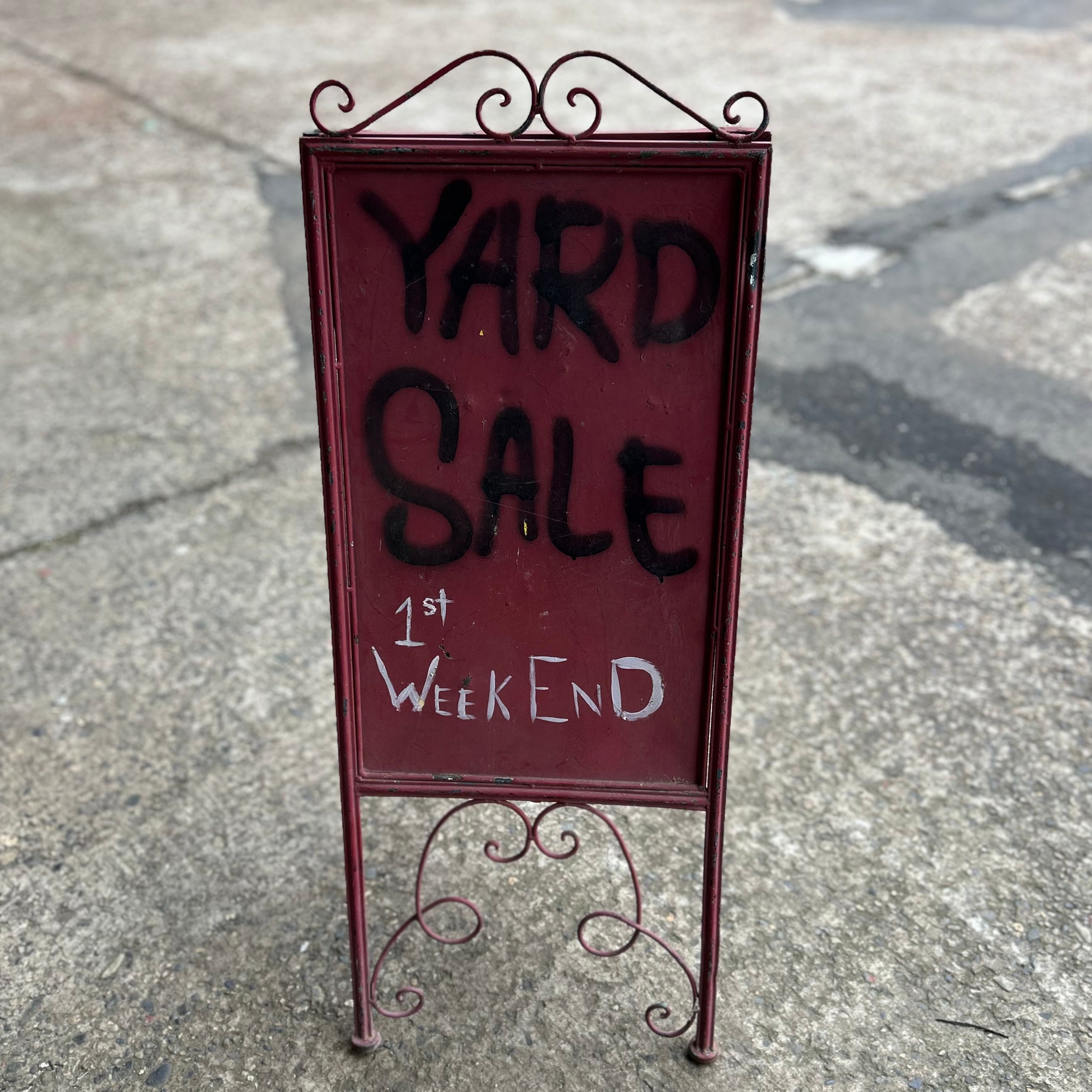 YARD SALE” Vintage Iron Sign Stand 1st Weekend – Retro Garage