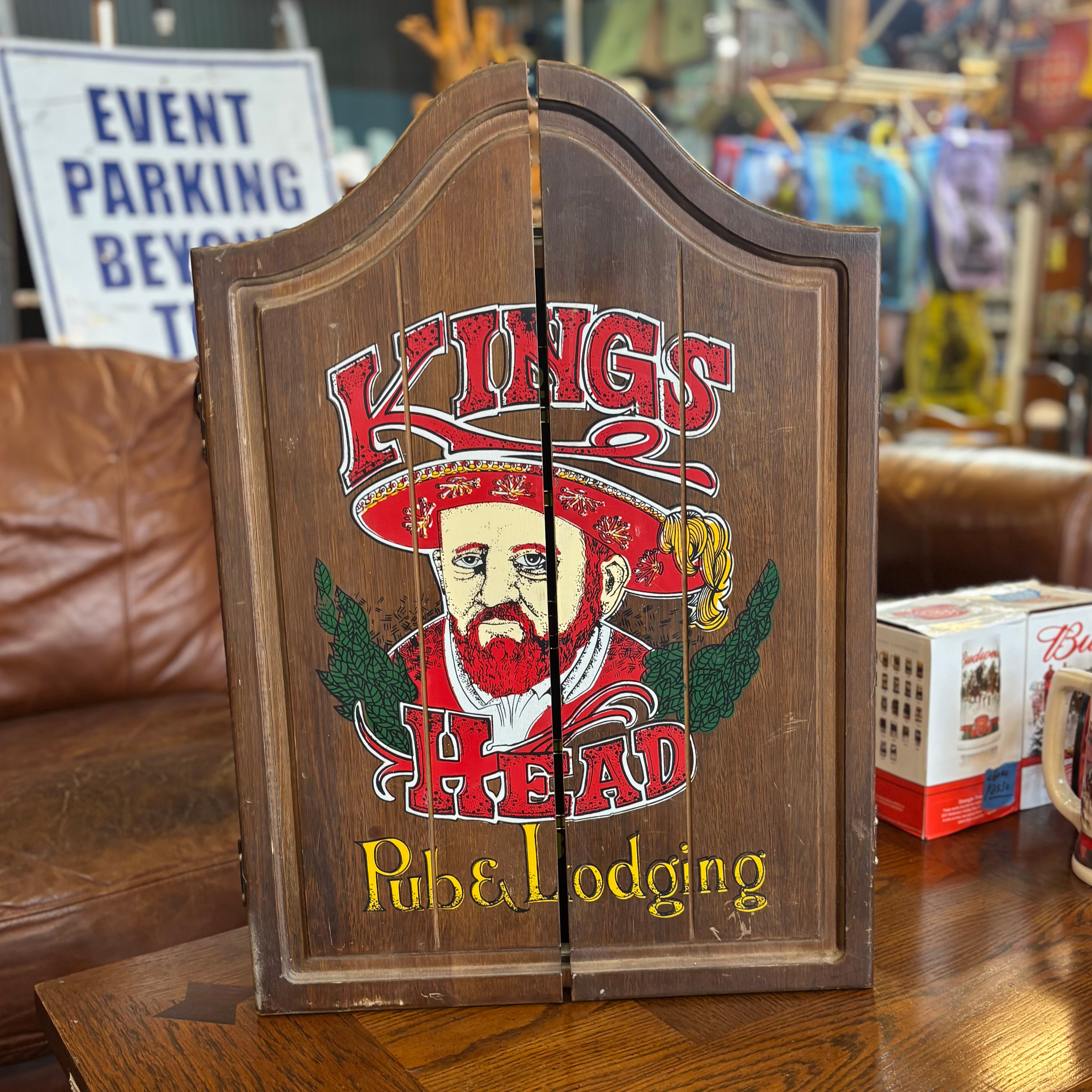 Kings Head Pub & Lodging Wooden Dartboard Cabinet