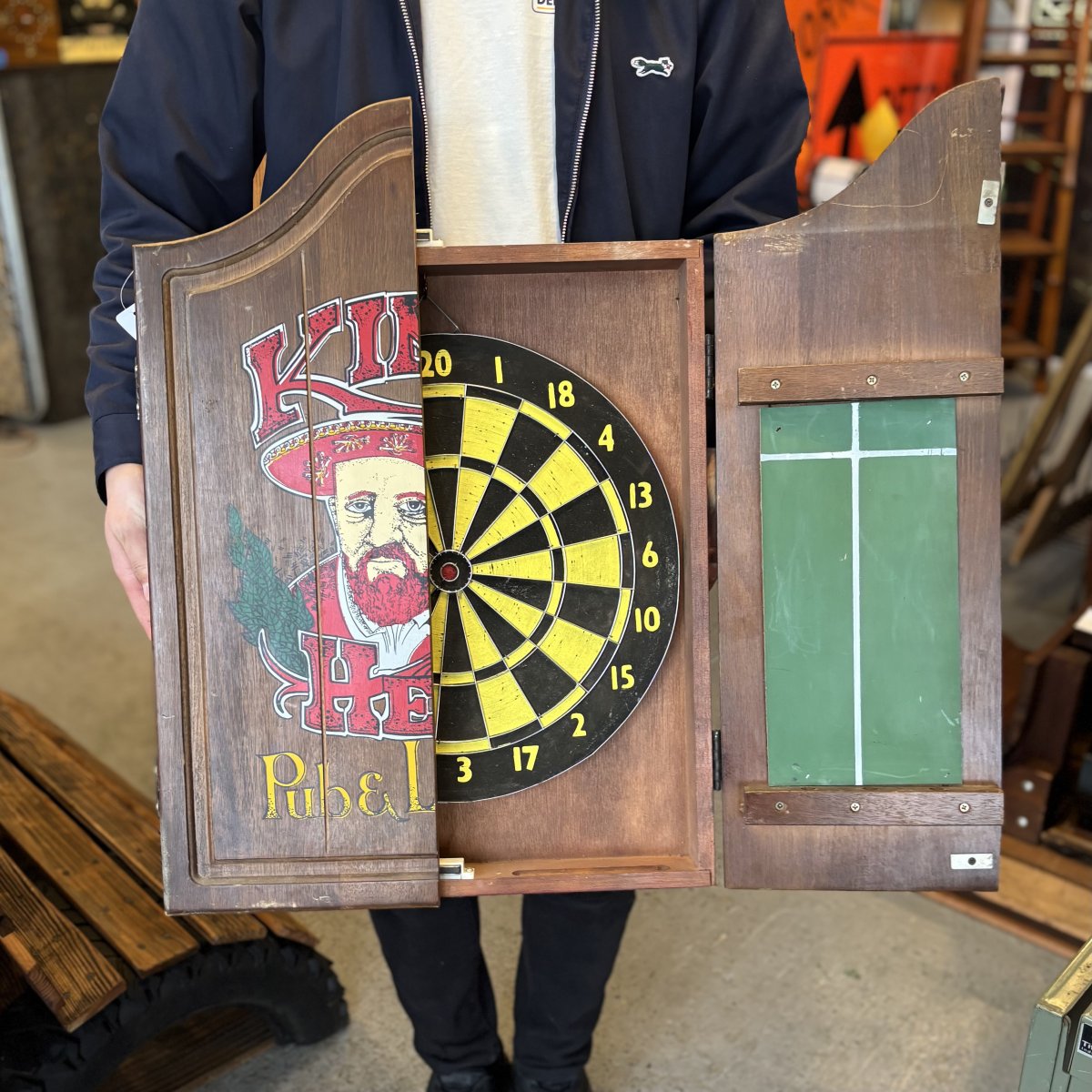Kings Head Pub & Lodging Wooden Dartboard Cabinet