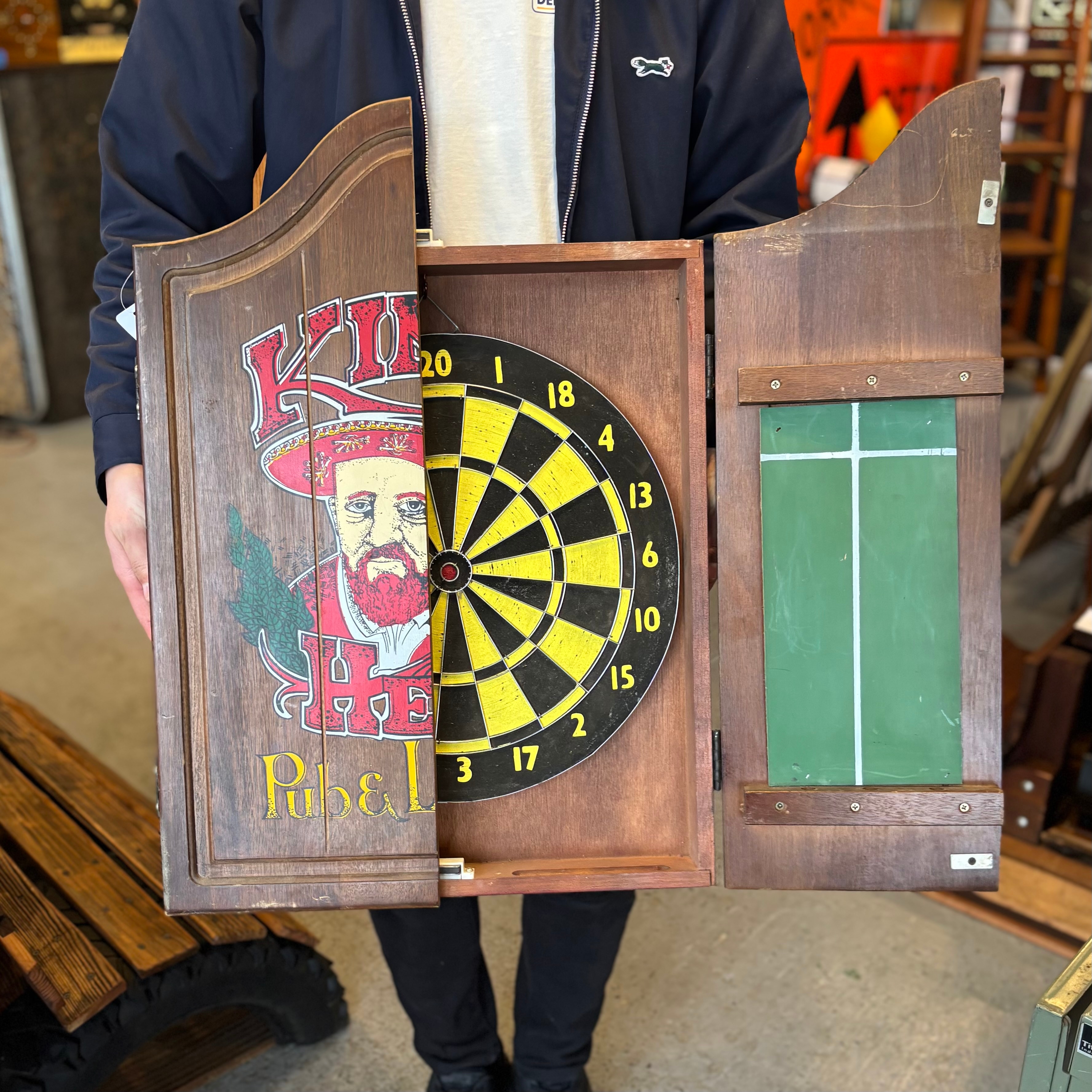 Kings Head Pub & Lodging Wooden Dartboard Cabinet