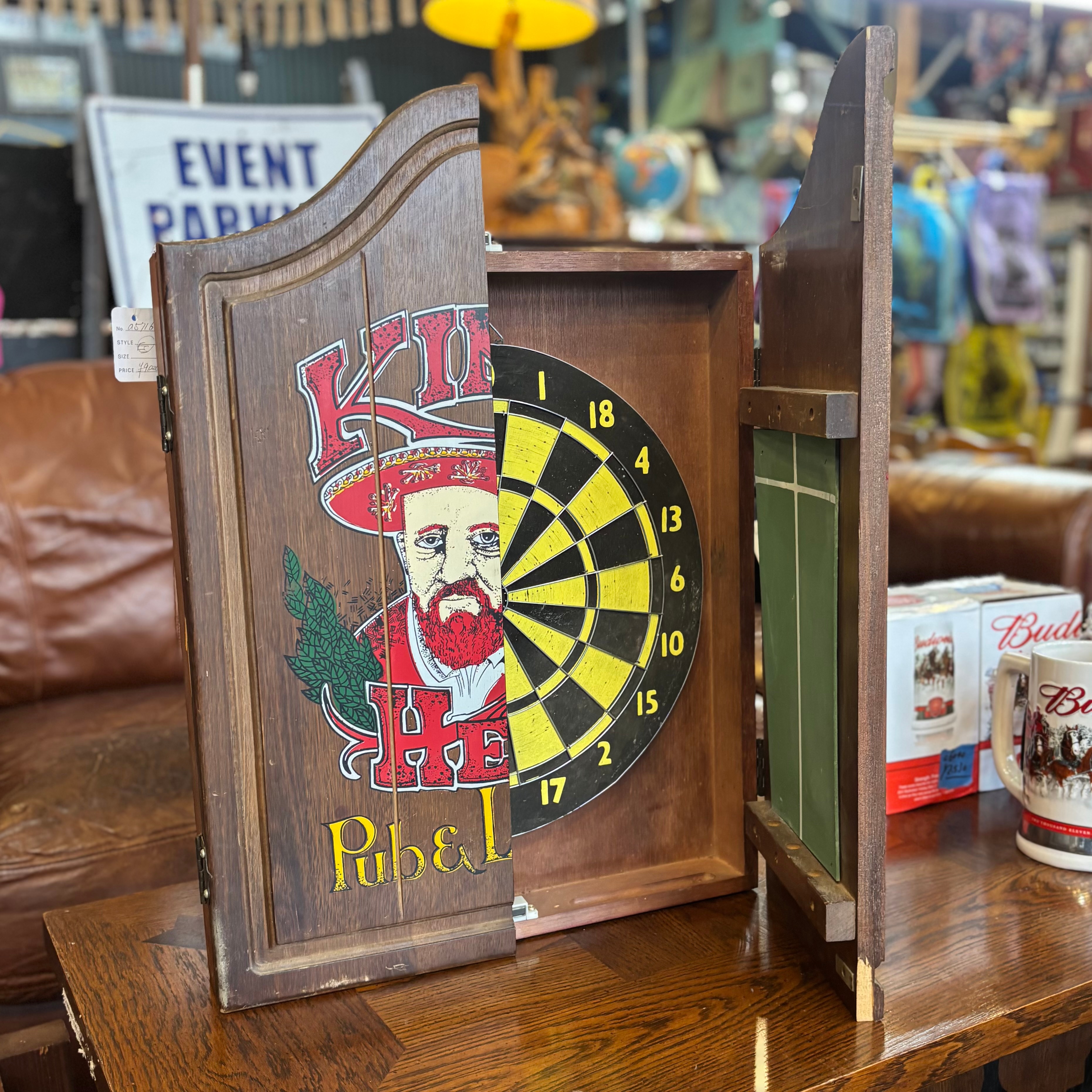 Kings Head Pub & Lodging Wooden Dartboard Cabinet