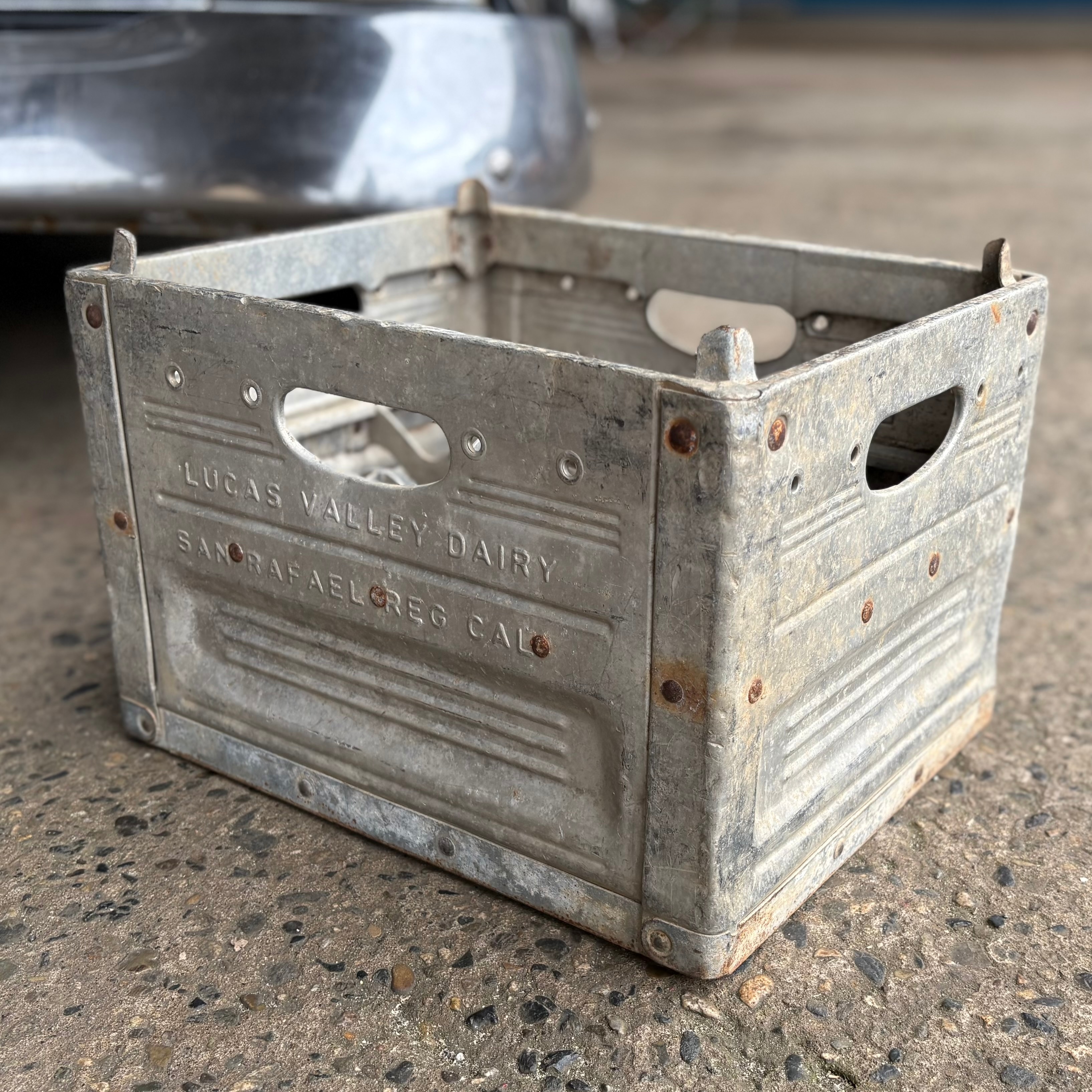 LUCAS VALLEY DAIRY” Vintage Metal Milk Crate