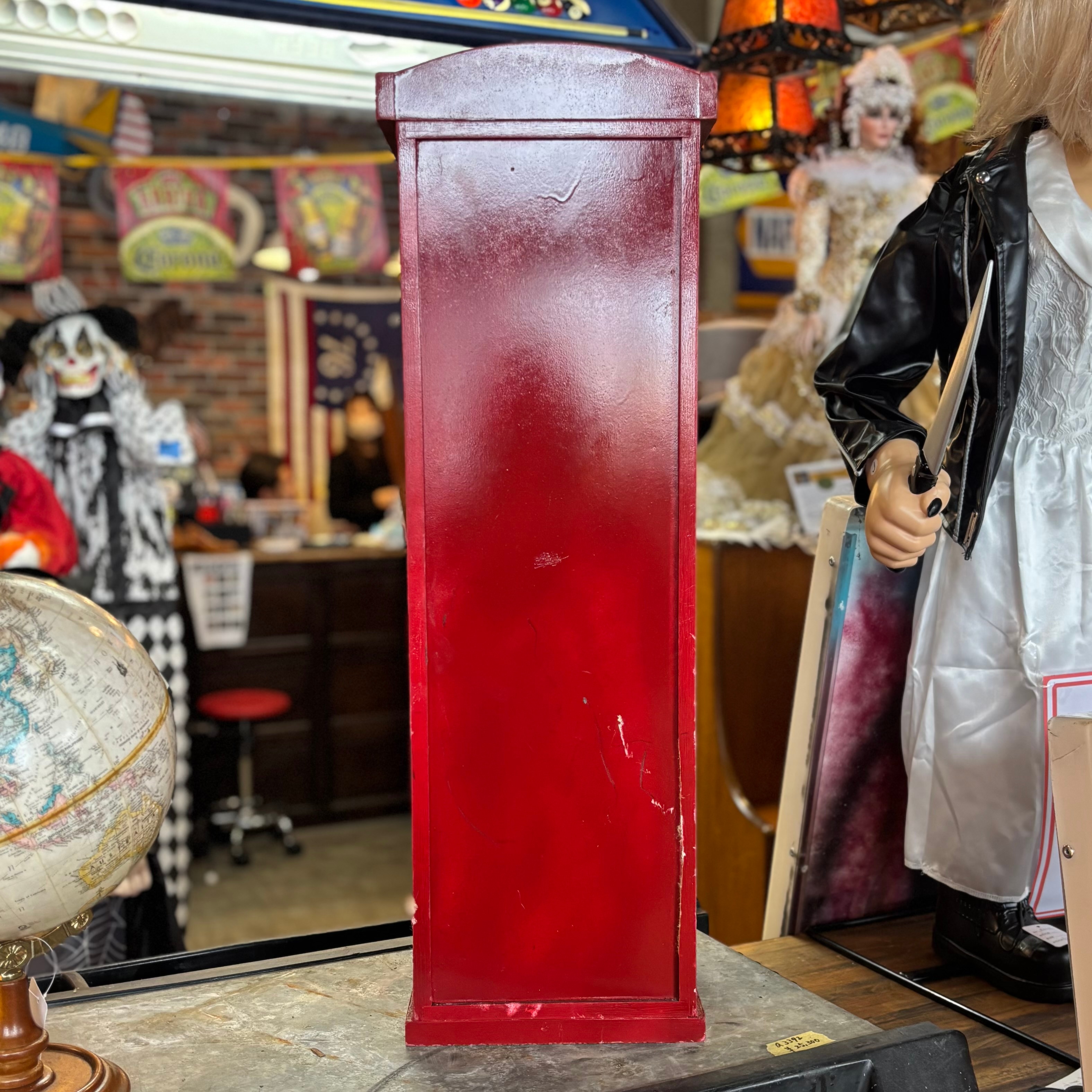 Vintage Red British Telephone Booth Wooden Shelf