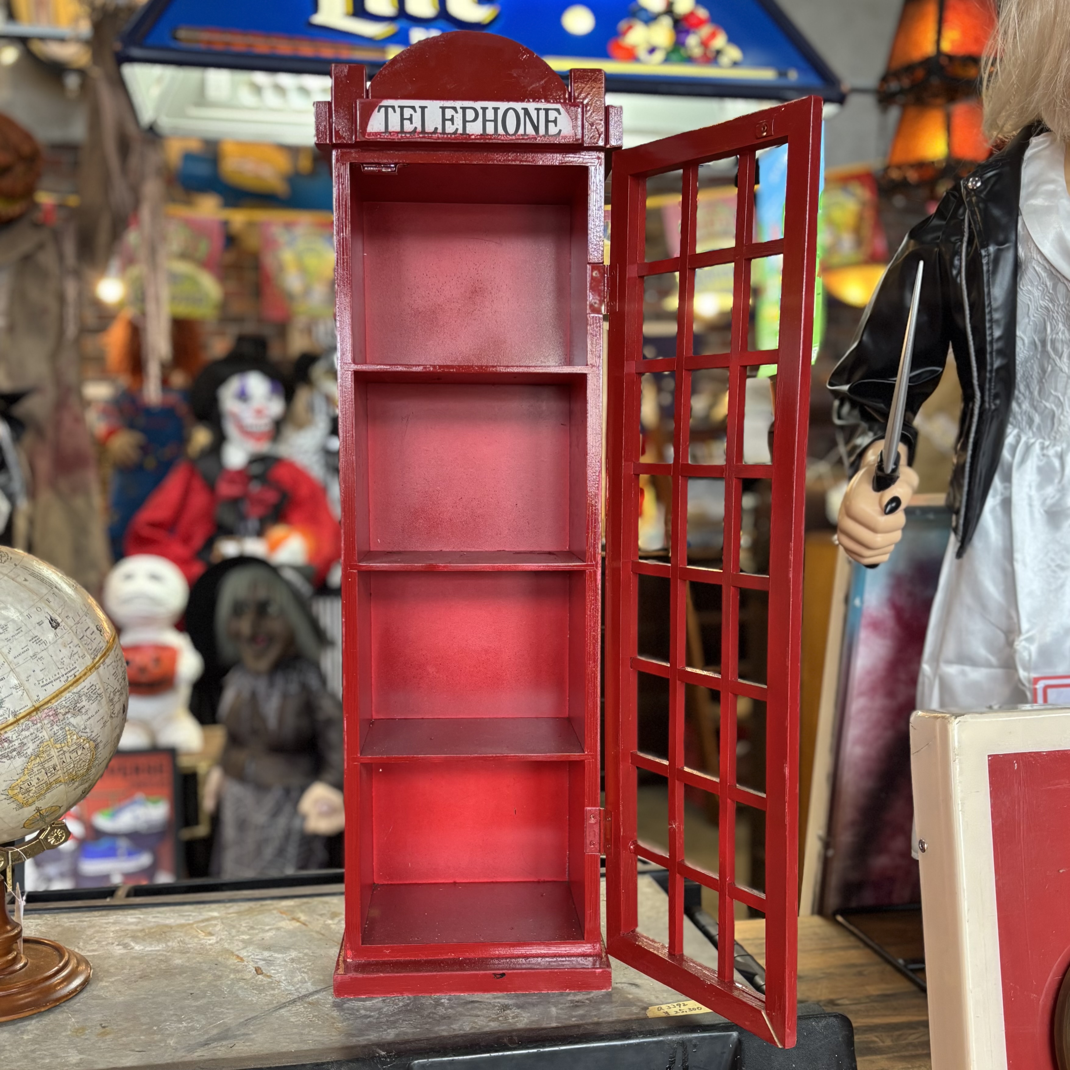 Vintage Red British Telephone Booth Wooden Shelf