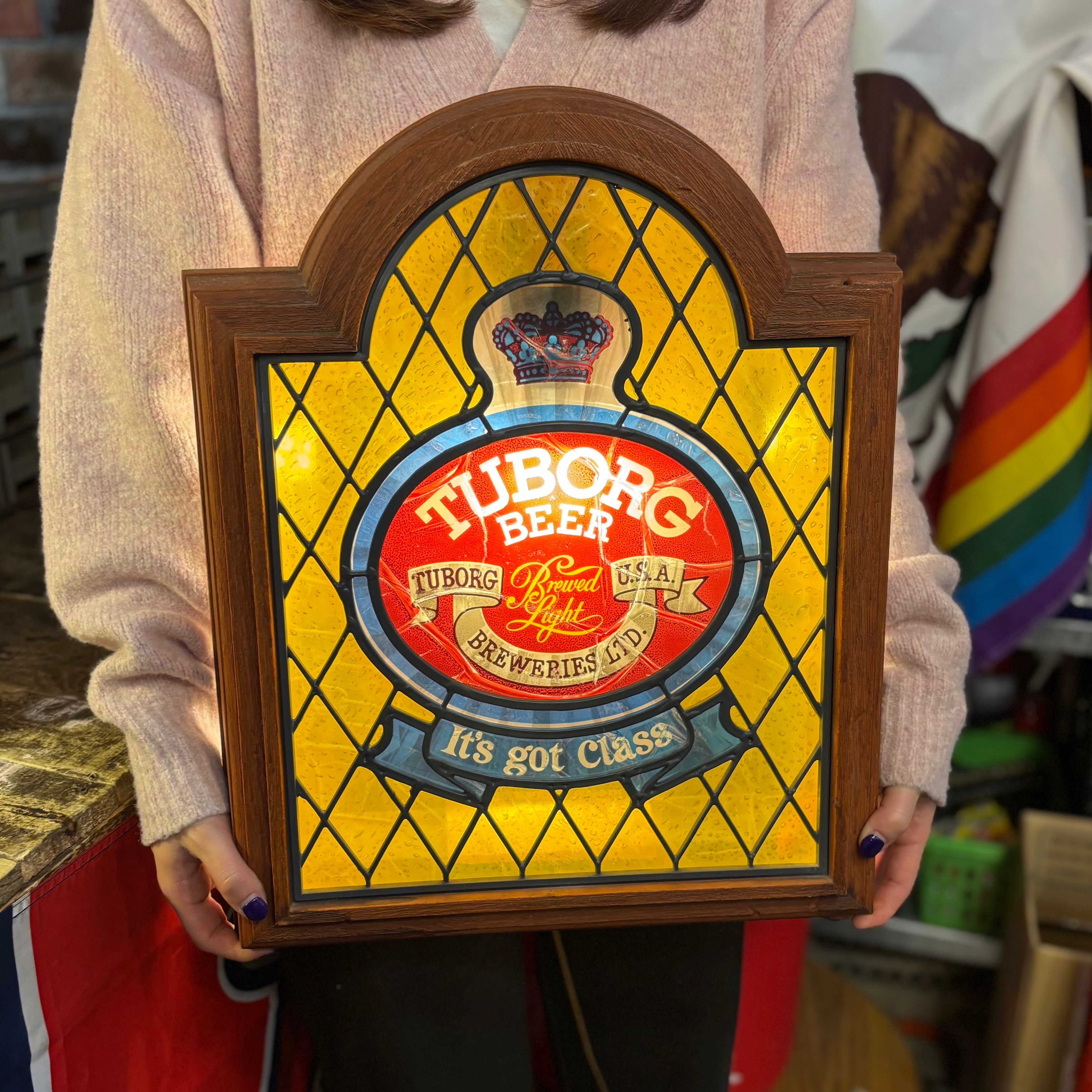 Vintage Tuborg Stained Glass Style Light Sign Bar Lamp Beer